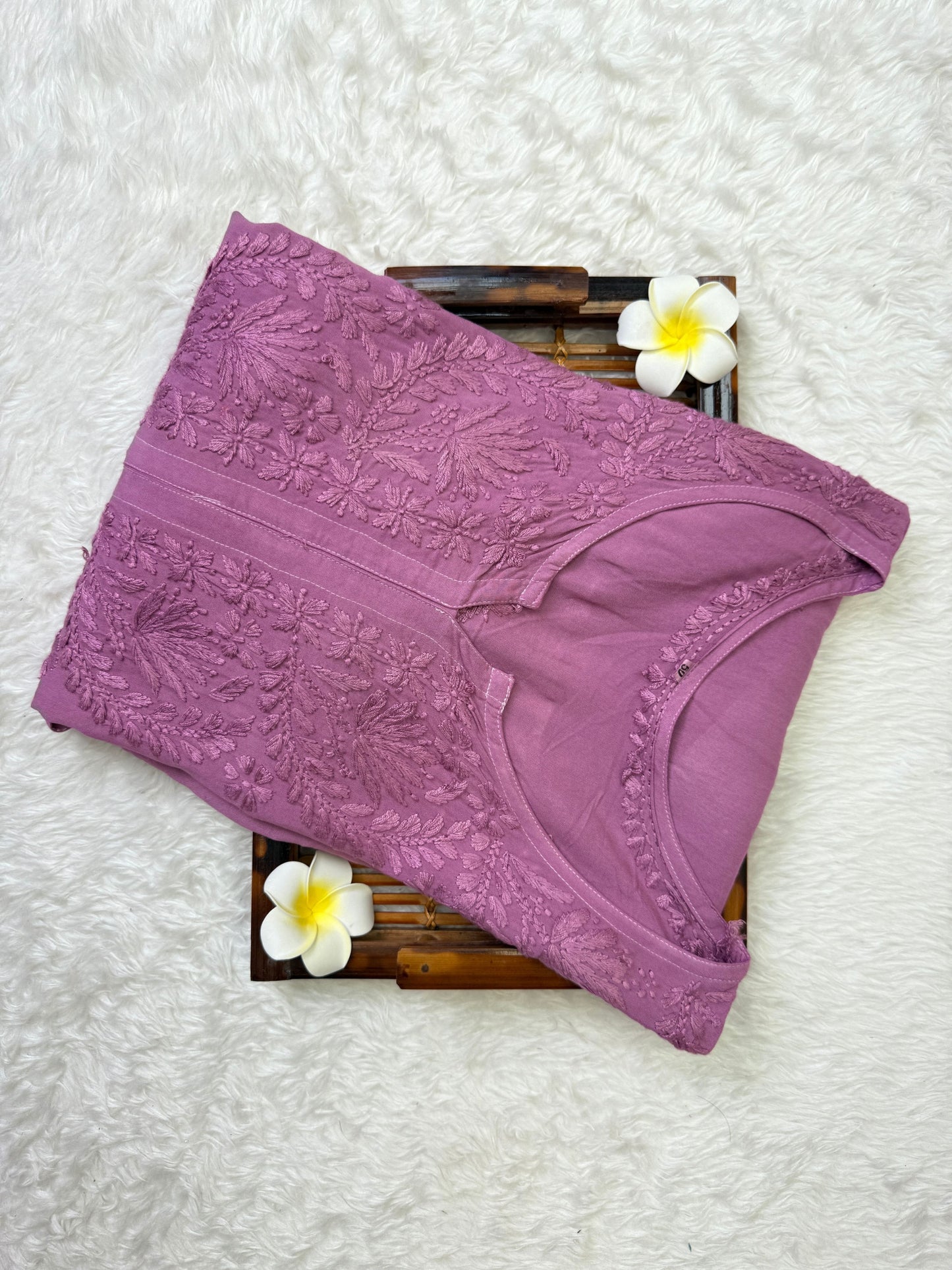 Mauve rayon chikankari kurta with hand embroidery