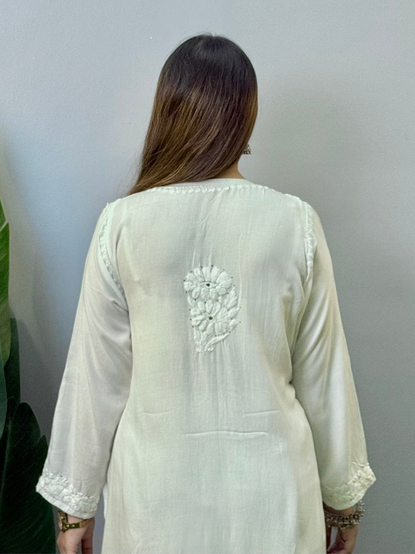 White Rayon Chikankari Kurta with Mukaish & Hand Embroidery – Dyable & Comfortable