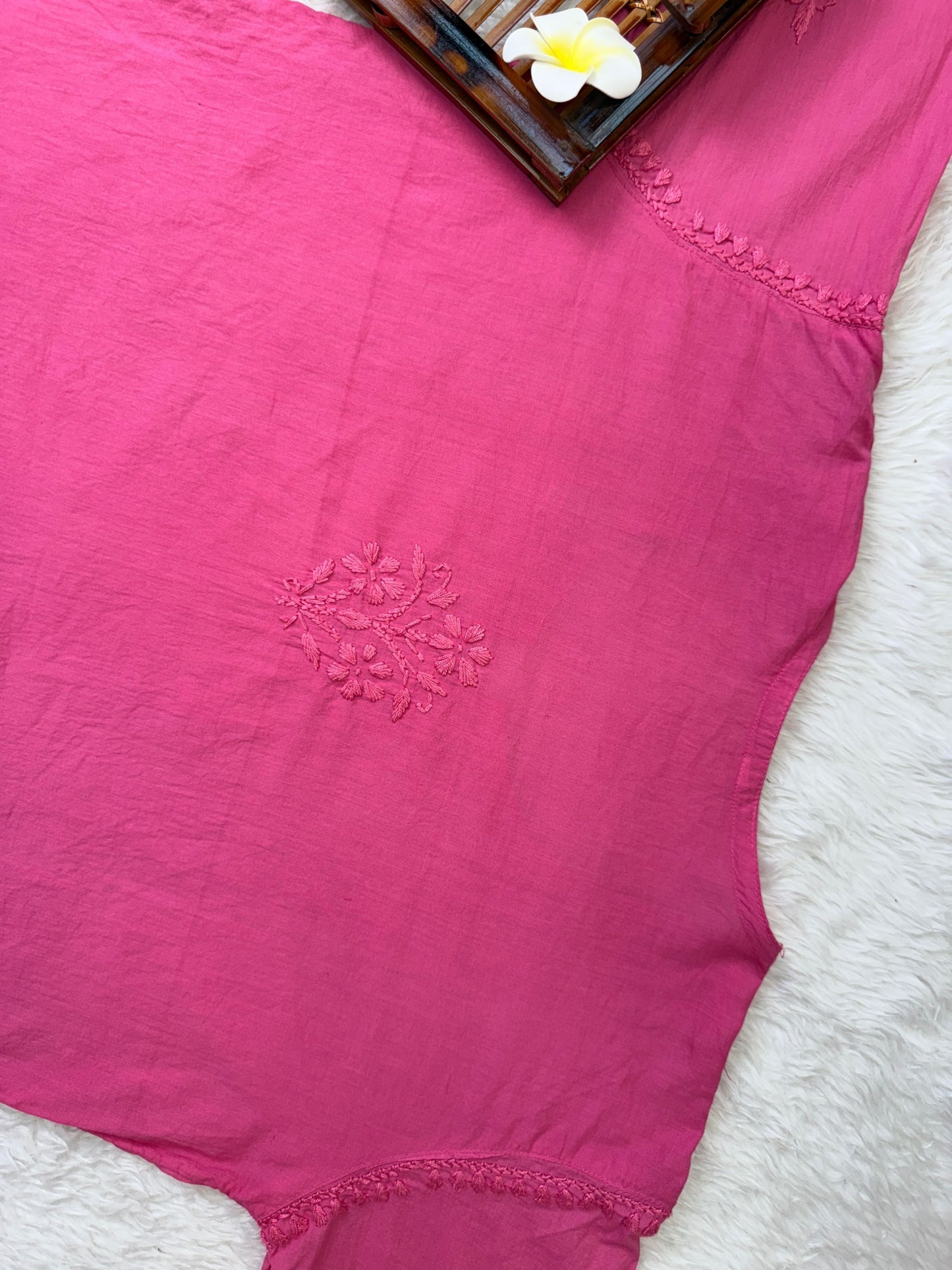 Pink cotton chikankari pocket style short kurta with pant and hand embroidery