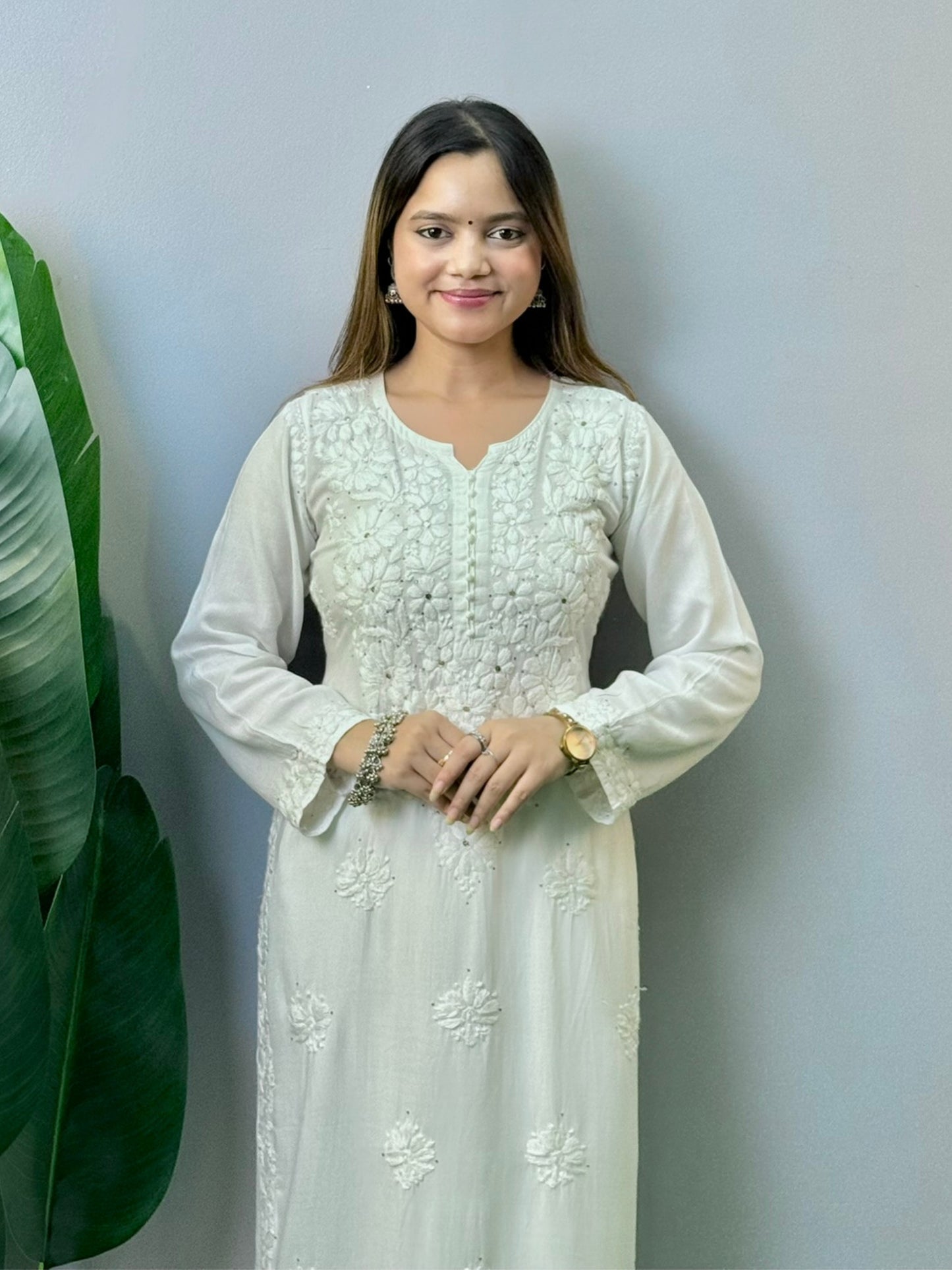 White rayon Chikankari kurta with Mukaish and hand embroidery – soft, comfortable, and dyable ethnic wear