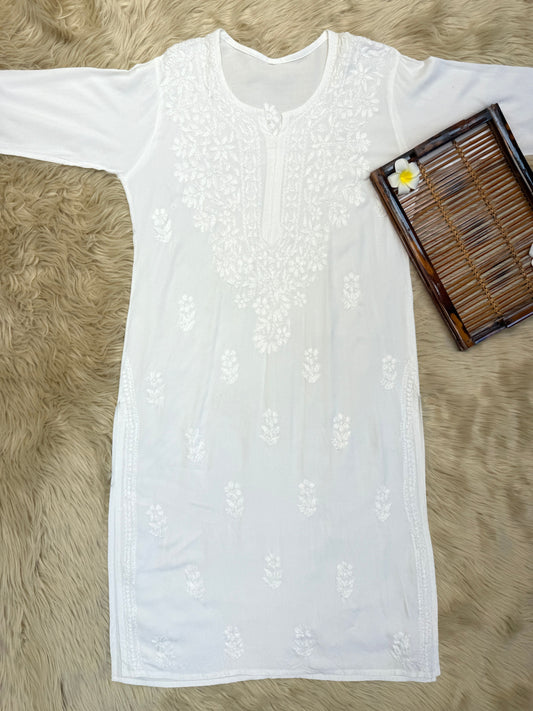 White dyable rayon chikankari kurta with hand embroidery