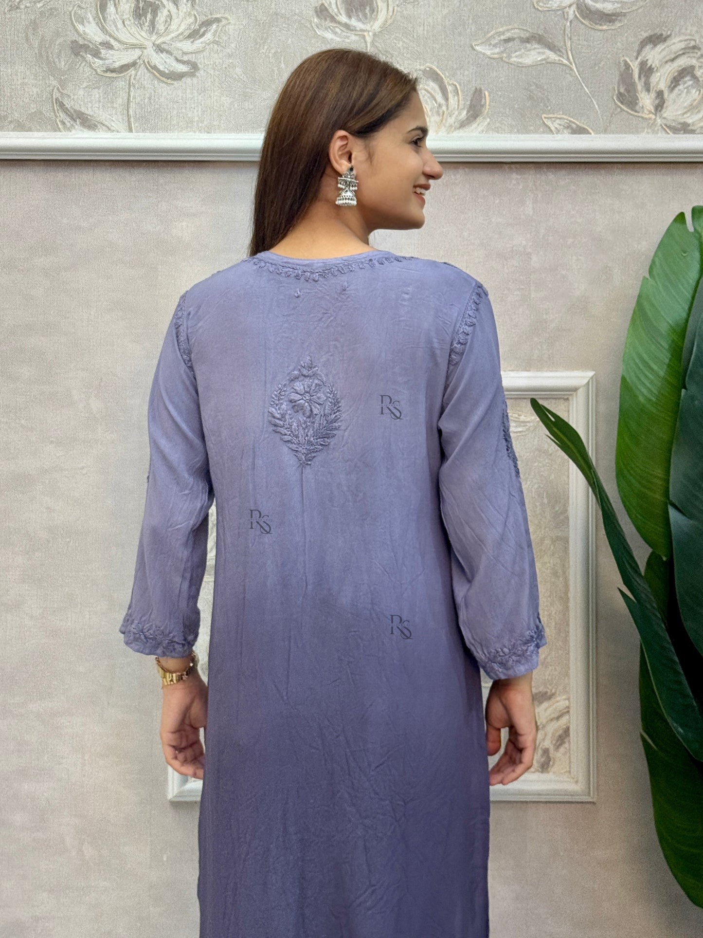 Grey Lucknow chikankari modal kurta with hand embroidery