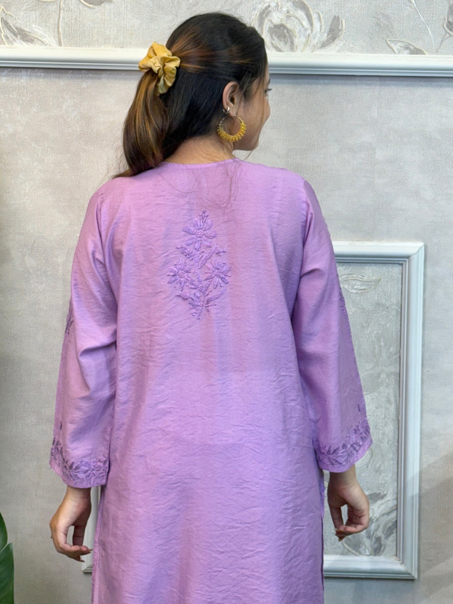 Lavender Chanderi Lucknow Chikankari Kurta with hand embroidery