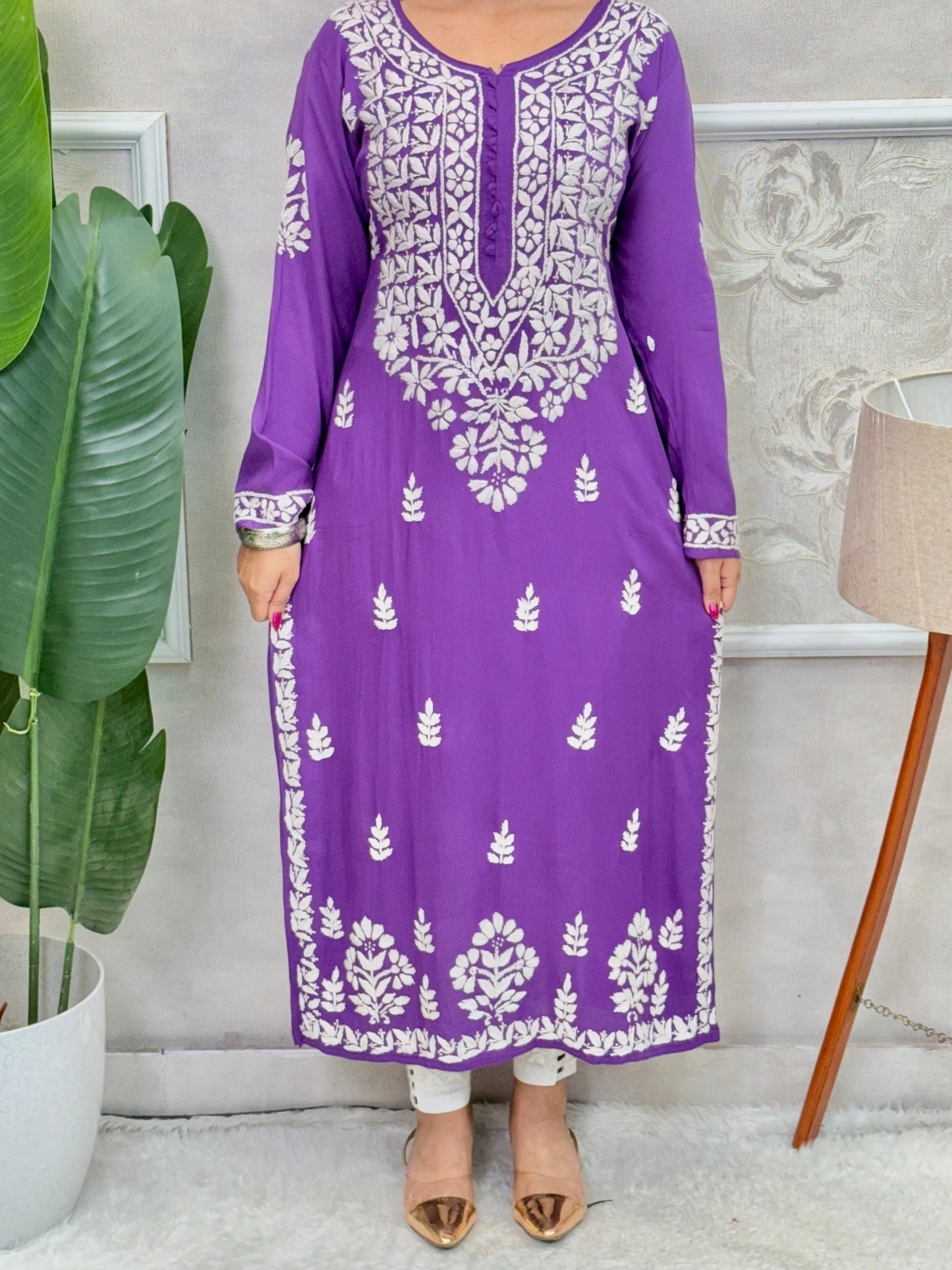 Purple modal fabric kurta with authentic Lucknow Chikankari hand embroidery – R S Chikankari