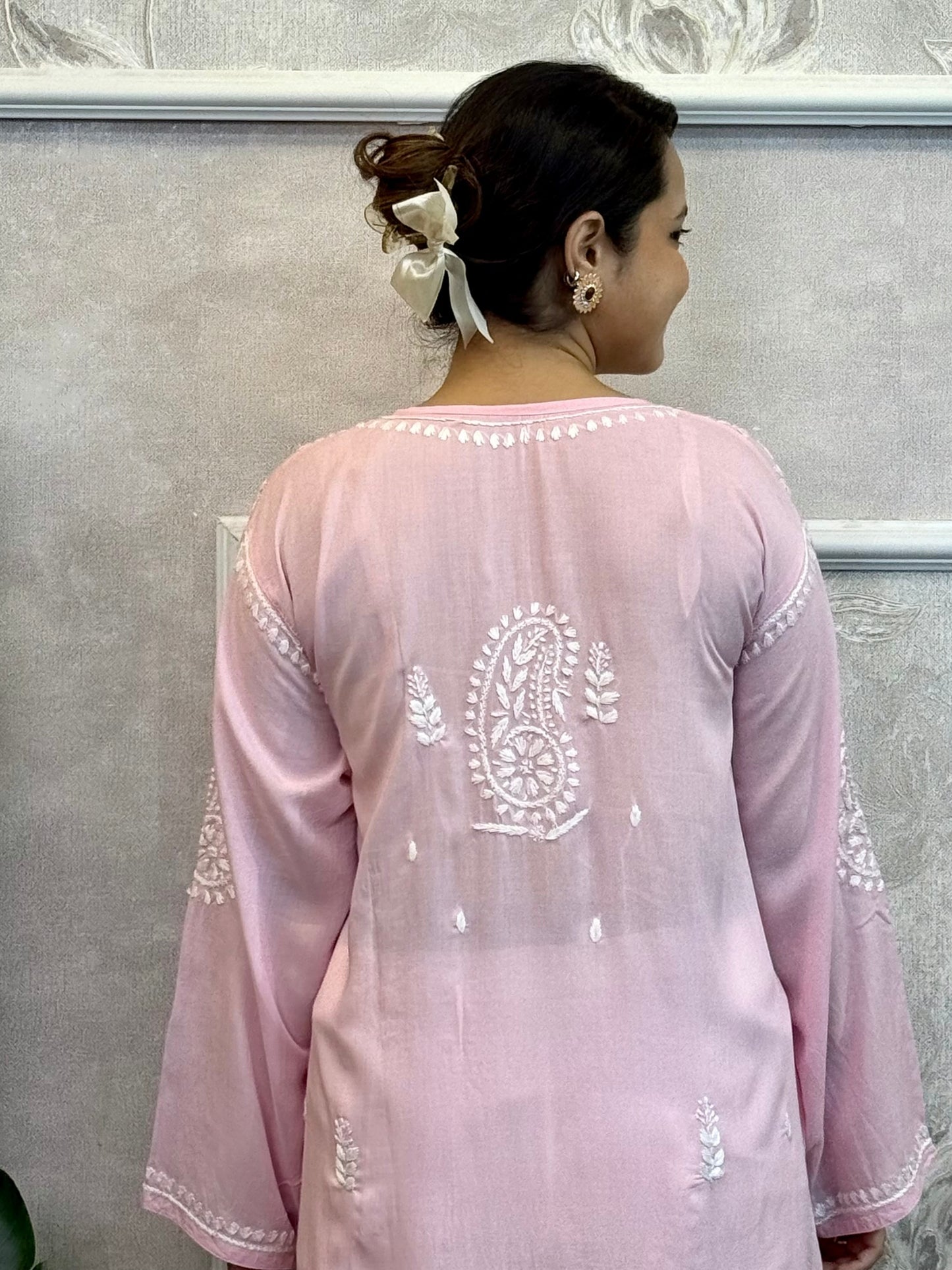 Baby Pink Lucknow Chikankari Modal Kurta with hand embroidery – premium and soft fabric