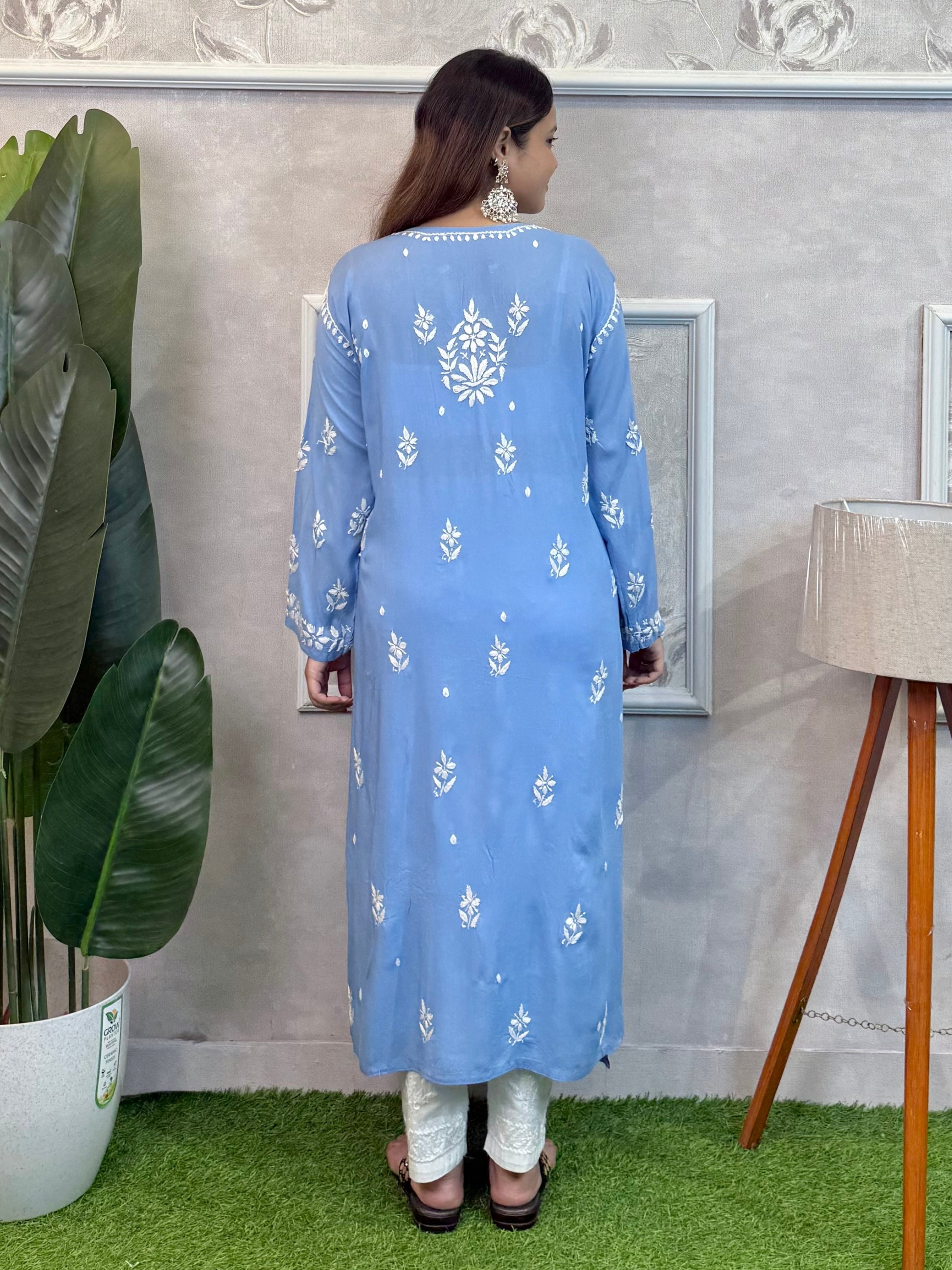 Sky Blue Lucknow Chikankari modal kurta with hand embroidery – soft and comfortable wear