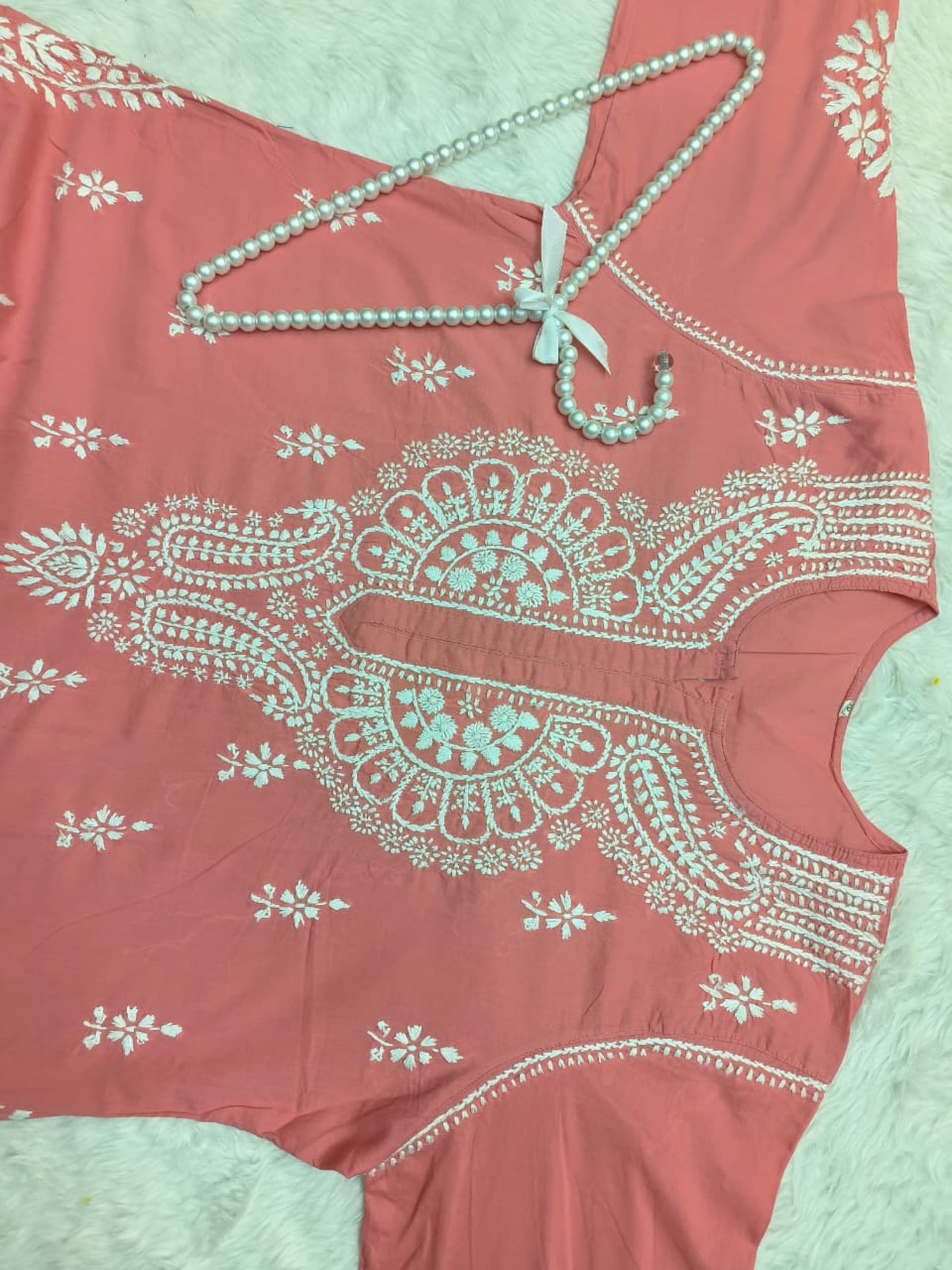 Peach cotton hand embroidered Lucknow Chikankari kurta – premium quality ethnic wear