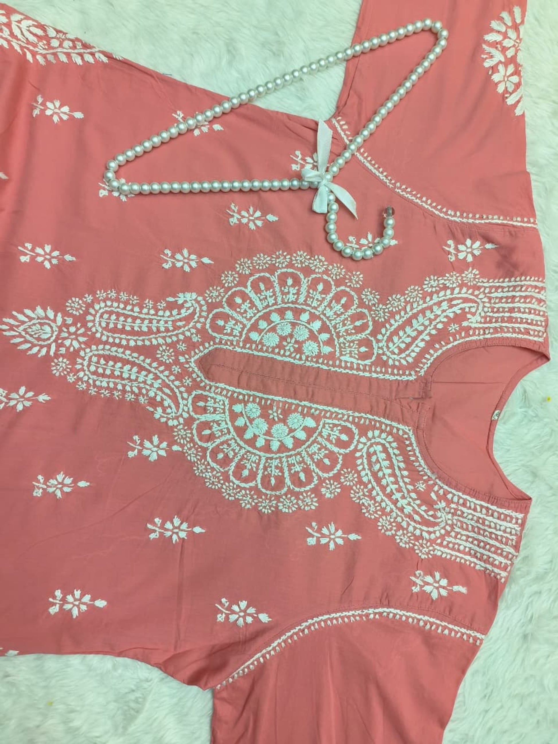 Peach cotton hand embroidered Lucknow Chikankari kurta – premium quality ethnic wear