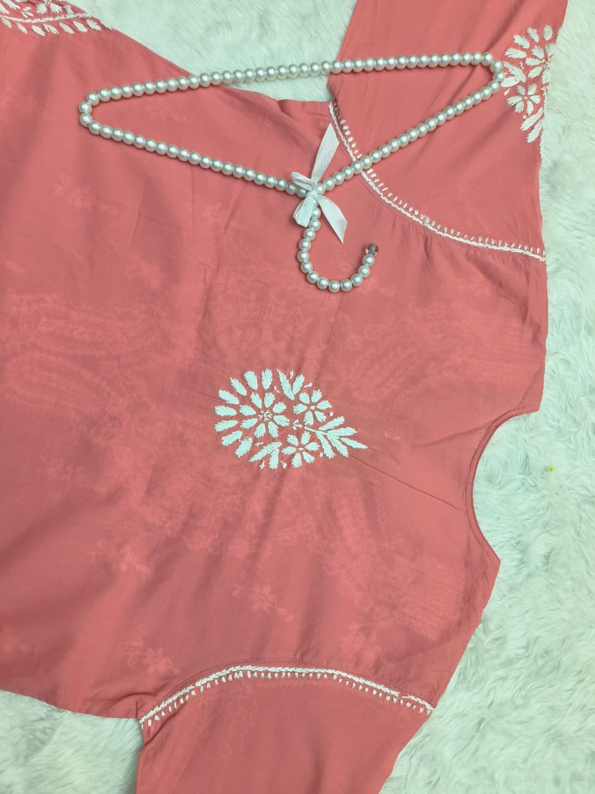 Peach cotton hand embroidered Lucknow Chikankari kurta – premium quality ethnic wear