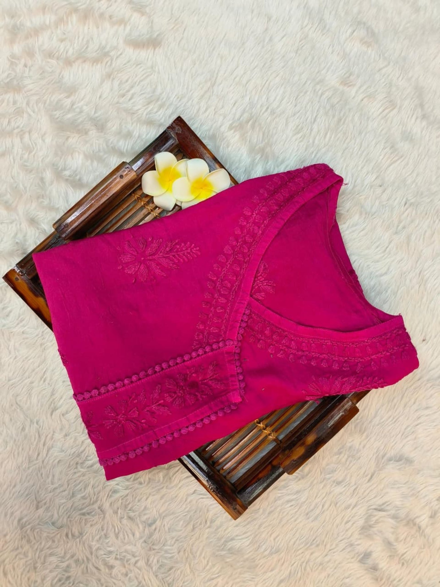Magenta Lucknow Chikankari angrakha style kurta in chanderi fabric with hand embroidery