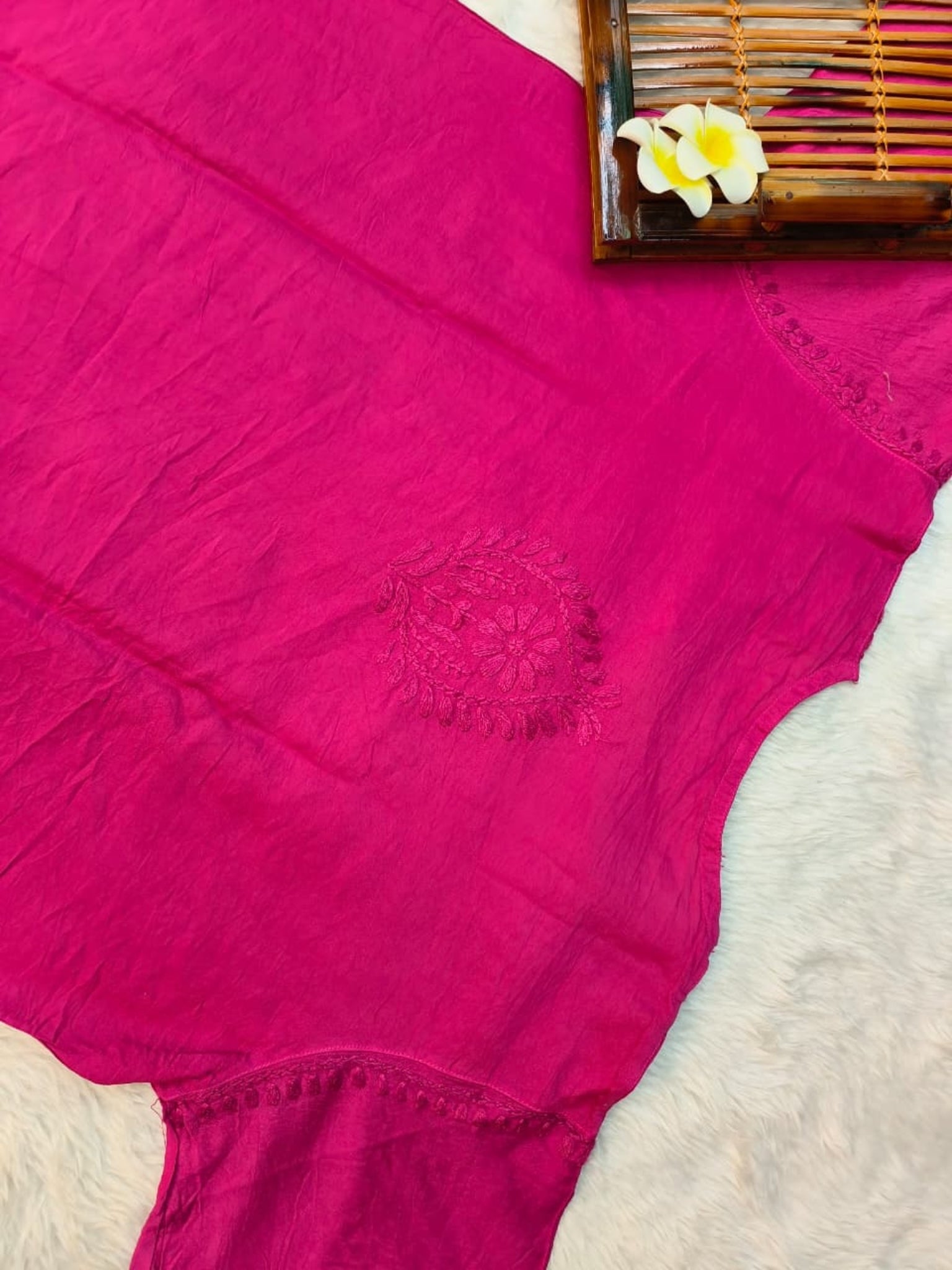 Magenta Lucknow Chikankari angrakha style kurta in chanderi fabric with hand embroidery