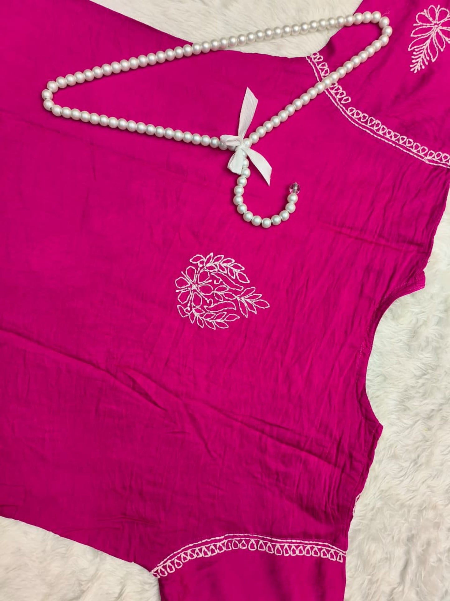 Fuchsia Pink Chanderi Lucknowi Chikankari Kurta with Bakhiya Hand Embroidery