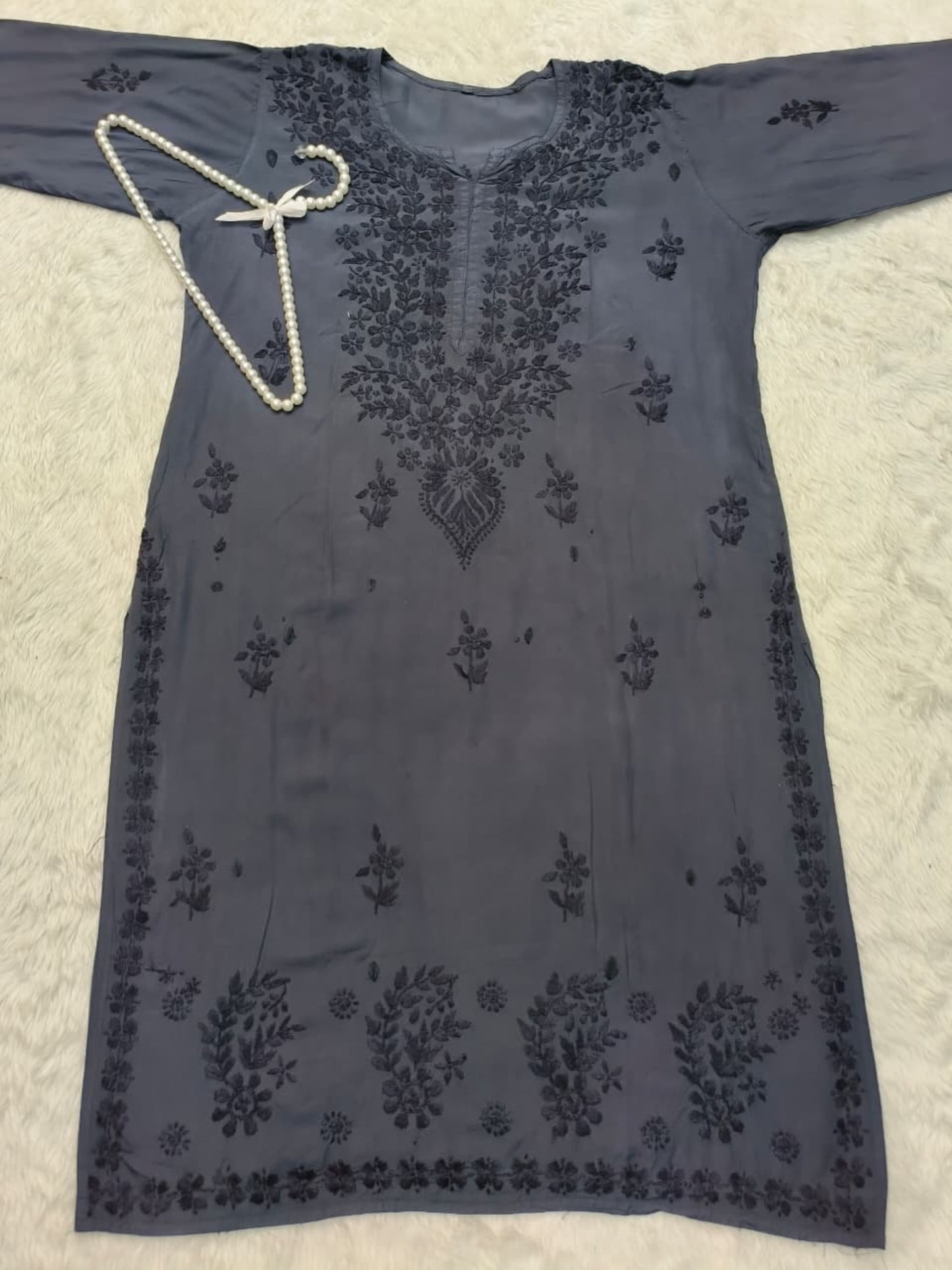 Black Lucknow Chikankari modal kurta with hand embroidery, soft and comfortable