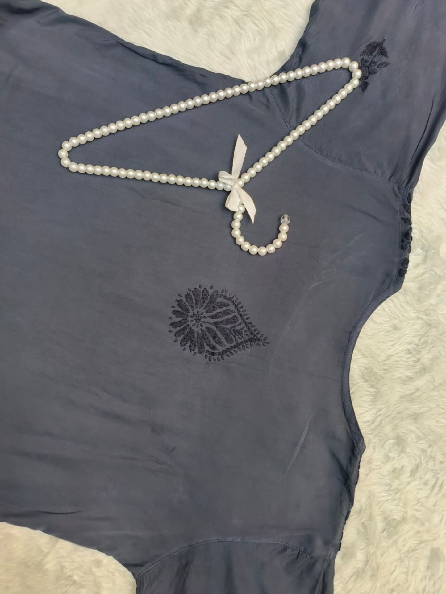Black Lucknow Chikankari modal kurta with hand embroidery, soft and comfortable
