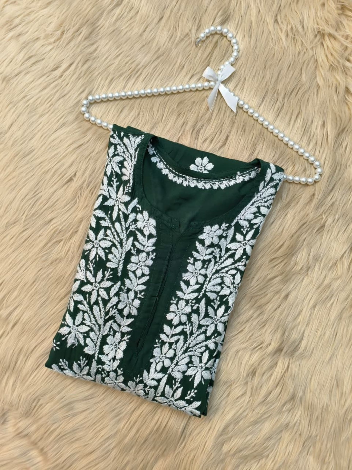 Green Lucknow Chikankari modal kurta with white hand embroidery – elegant and comfortable ethnic wear
