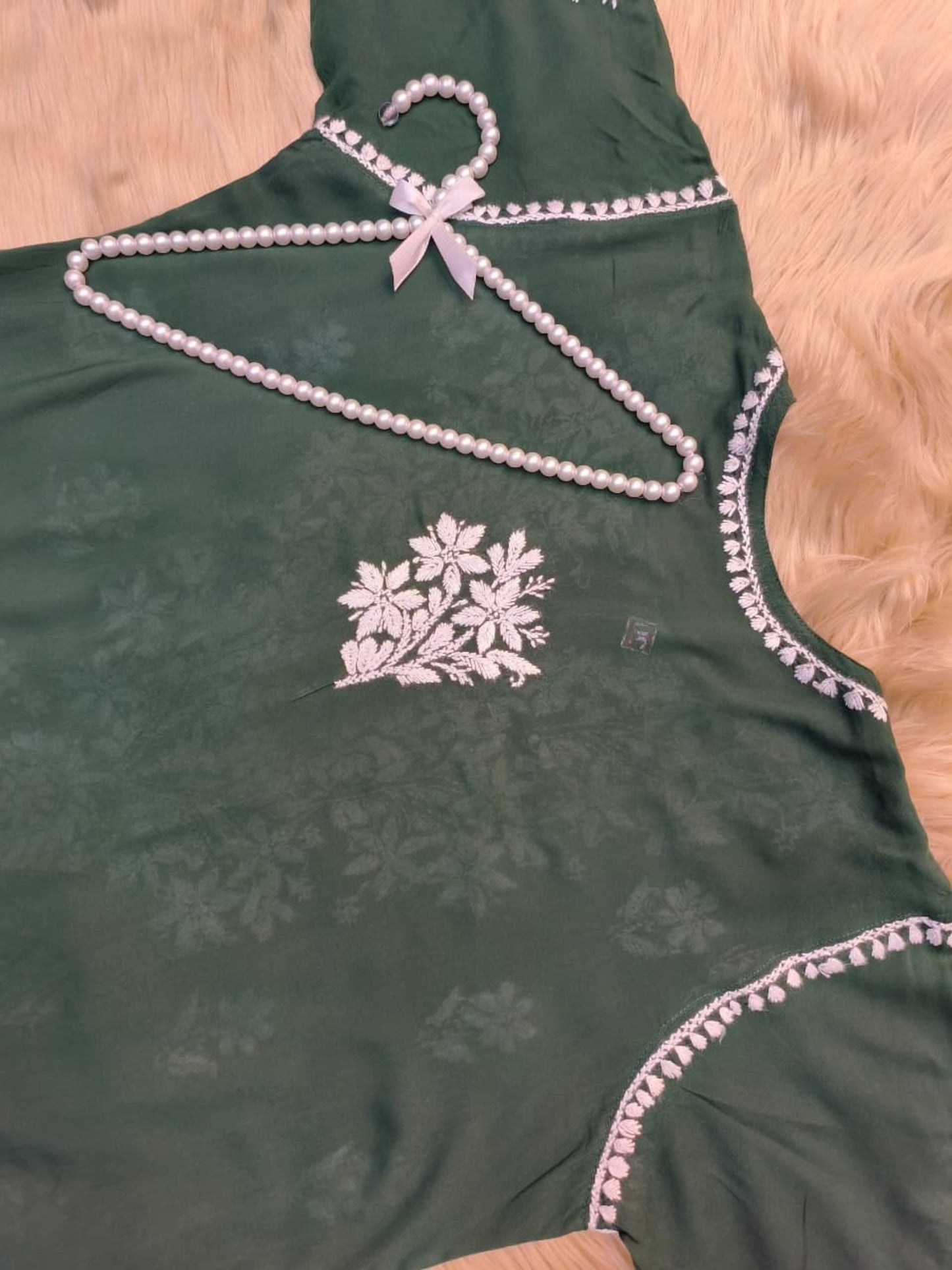 Green Lucknow Chikankari modal kurta with white hand embroidery – elegant and comfortable ethnic wear