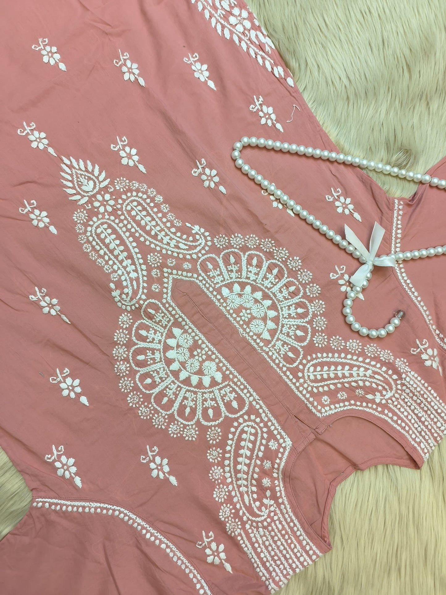 Dusty rose cotton chikankari kurta and palazzo set with white hand embroidery
