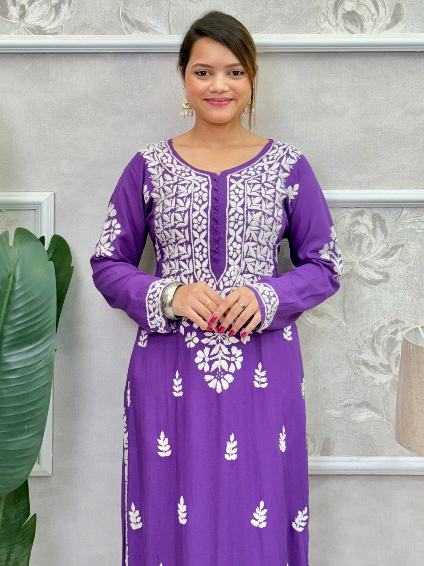 Purple modal fabric kurta with authentic Lucknow Chikankari hand embroidery – R S Chikankari