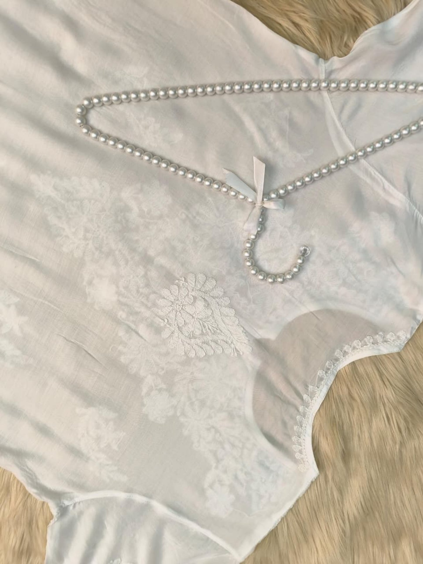 White muslin Lucknow Chikankari kurta with hand embroidery, dyable fabric