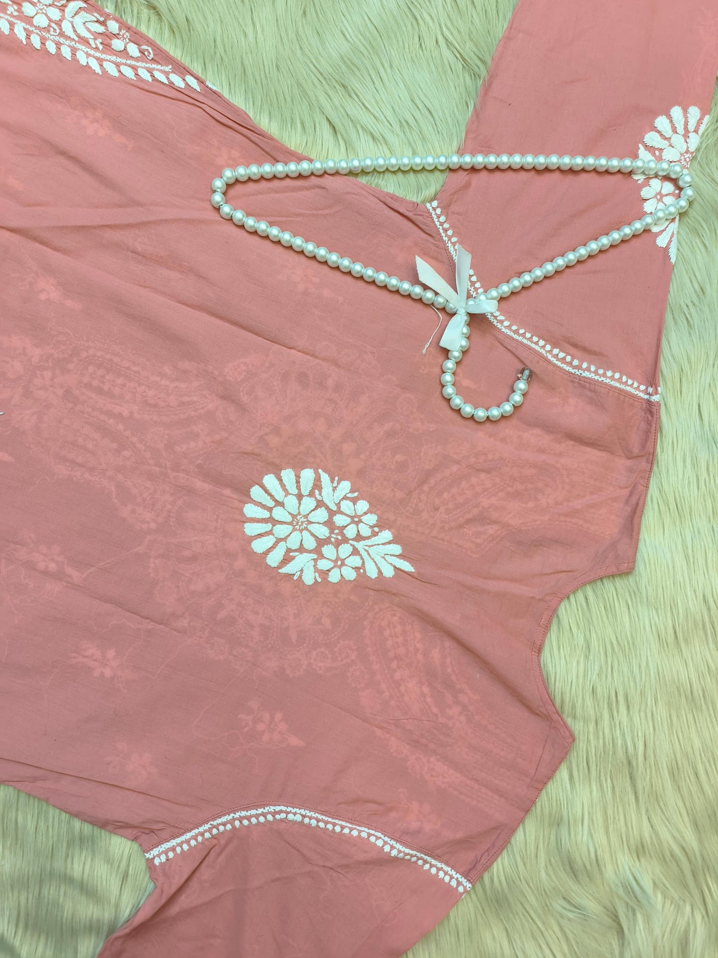 Dusty rose cotton chikankari kurta and palazzo set with white hand embroidery