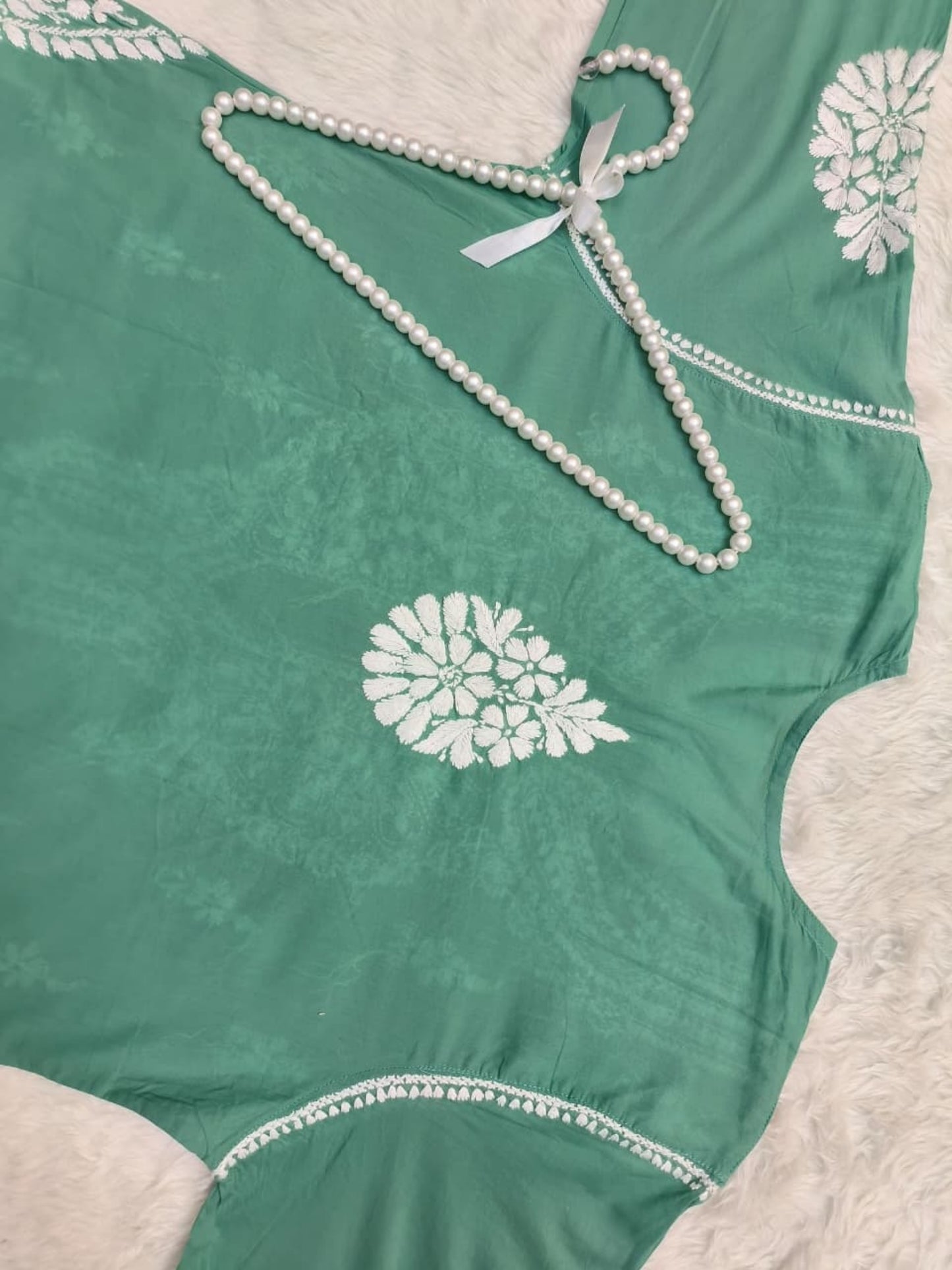 Green Cotton Lucknow Chikankari Kurta with hand embroidery – premium quality