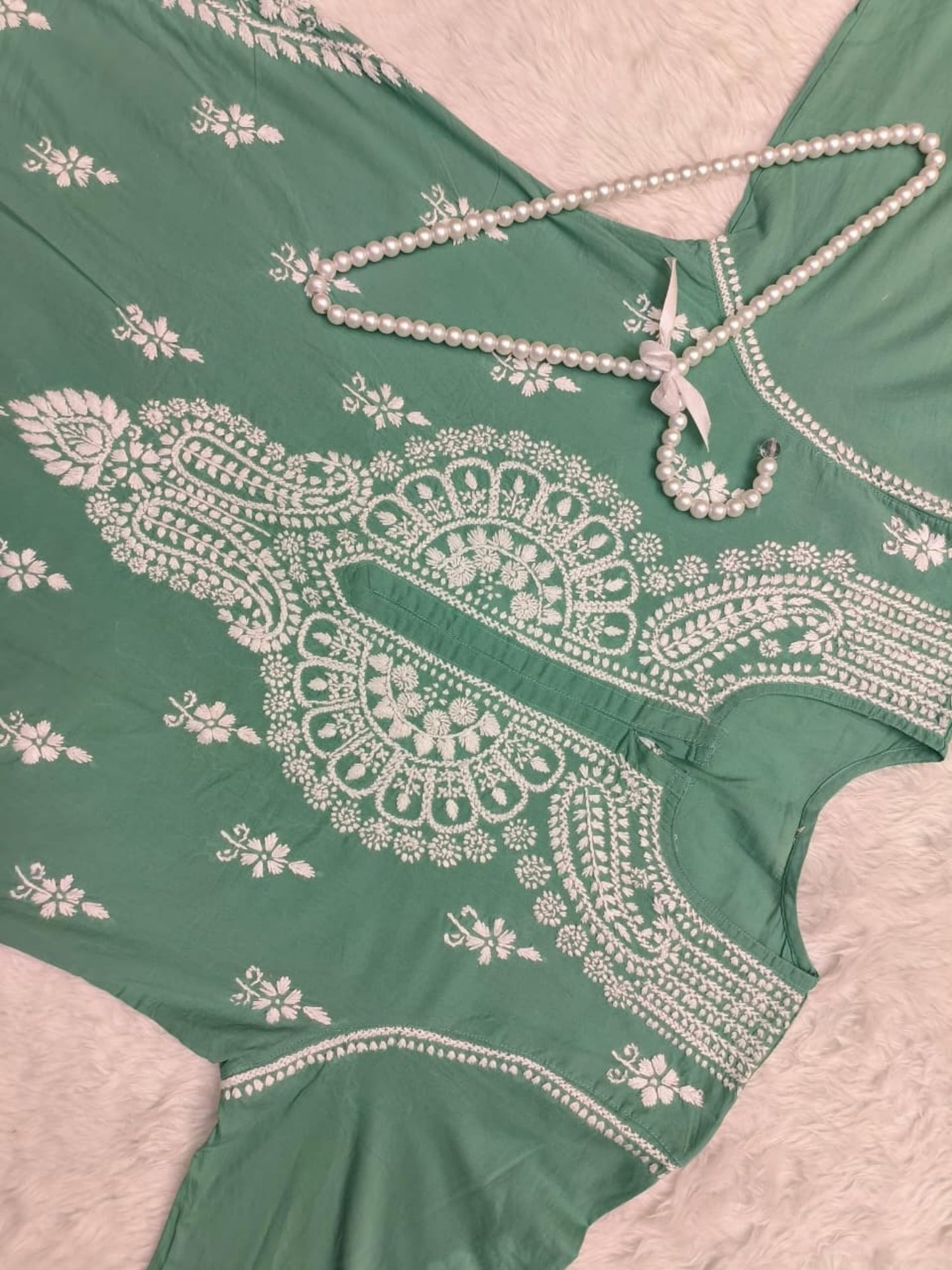 Green Cotton Lucknow Chikankari Kurta with hand embroidery – premium quality