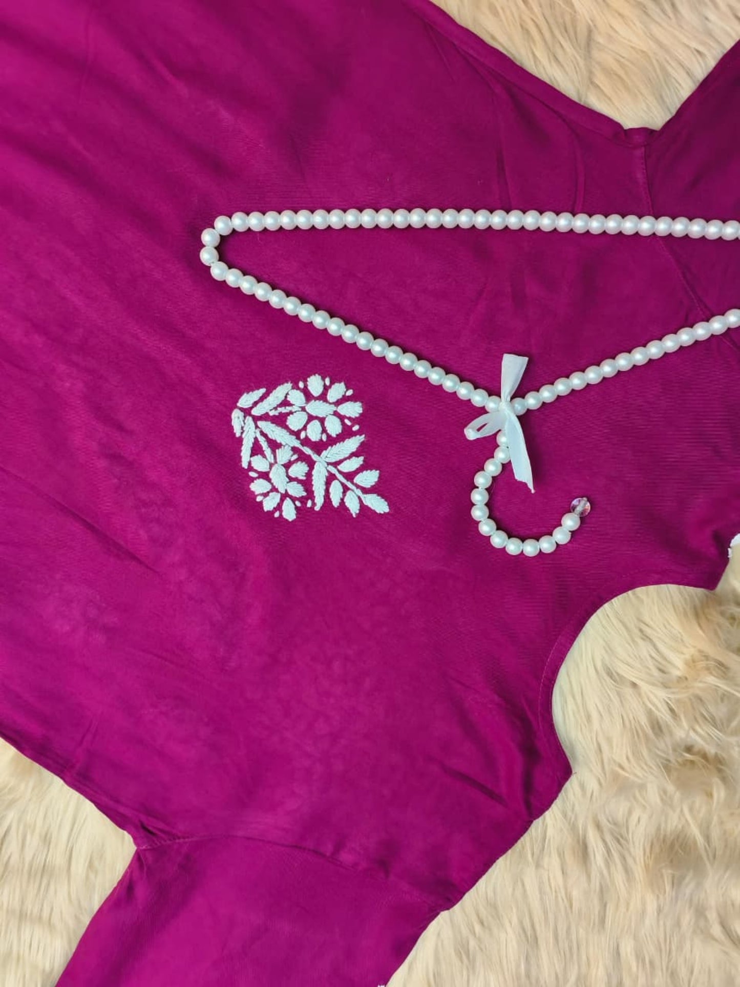 Dark Magenta Rayon Lucknow Chikankari Kurta with white hand embroidery