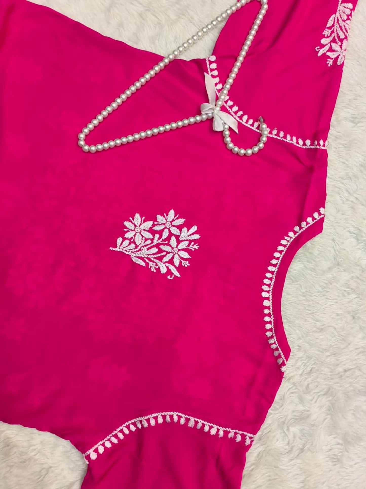 Hot pink modal Lucknowi chikankari kurta with handcrafted embroidery