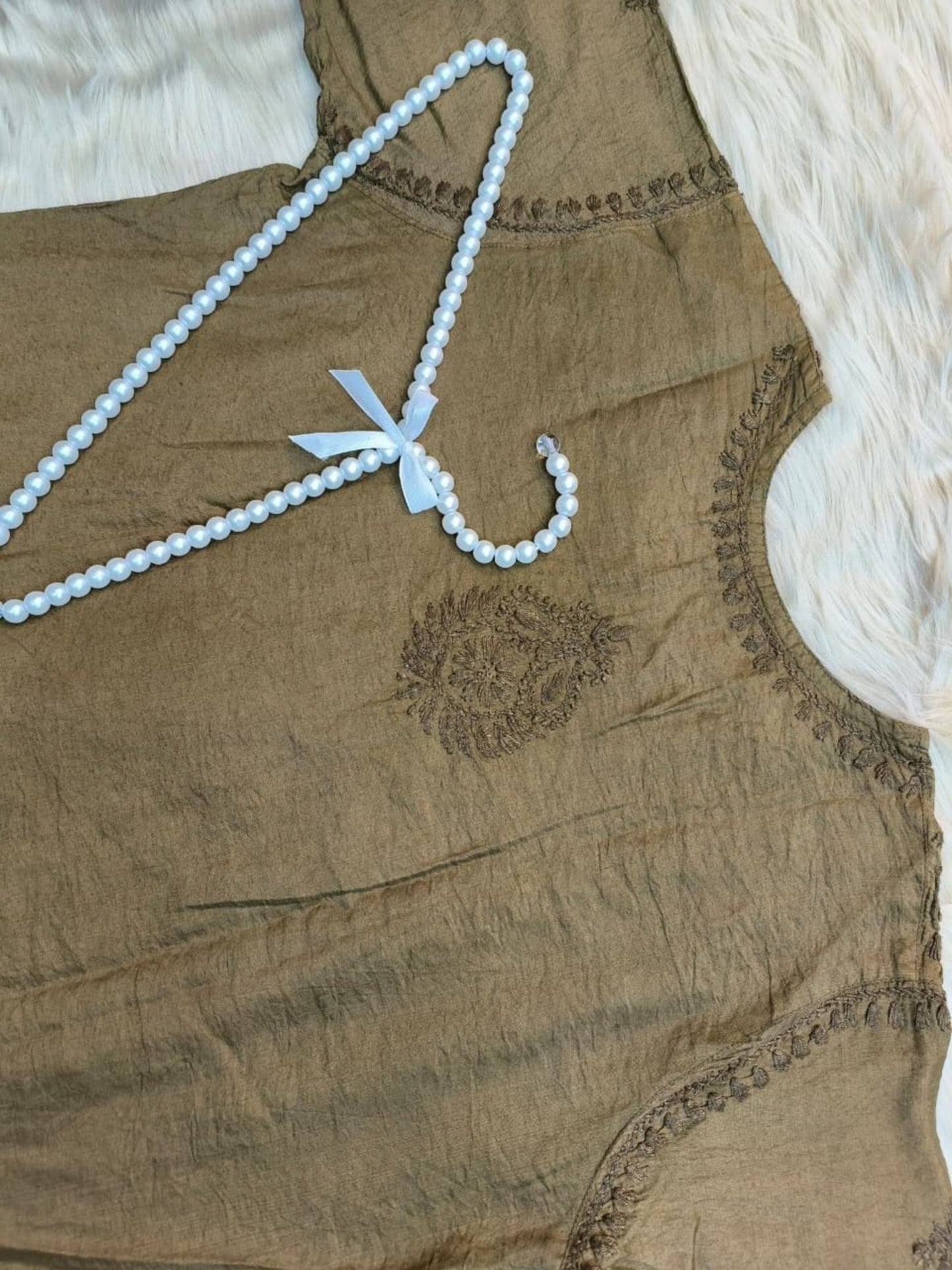 Mehndi Green Chanderi Lucknow Chikankari kurta with hand embroidery, premium and elegant.