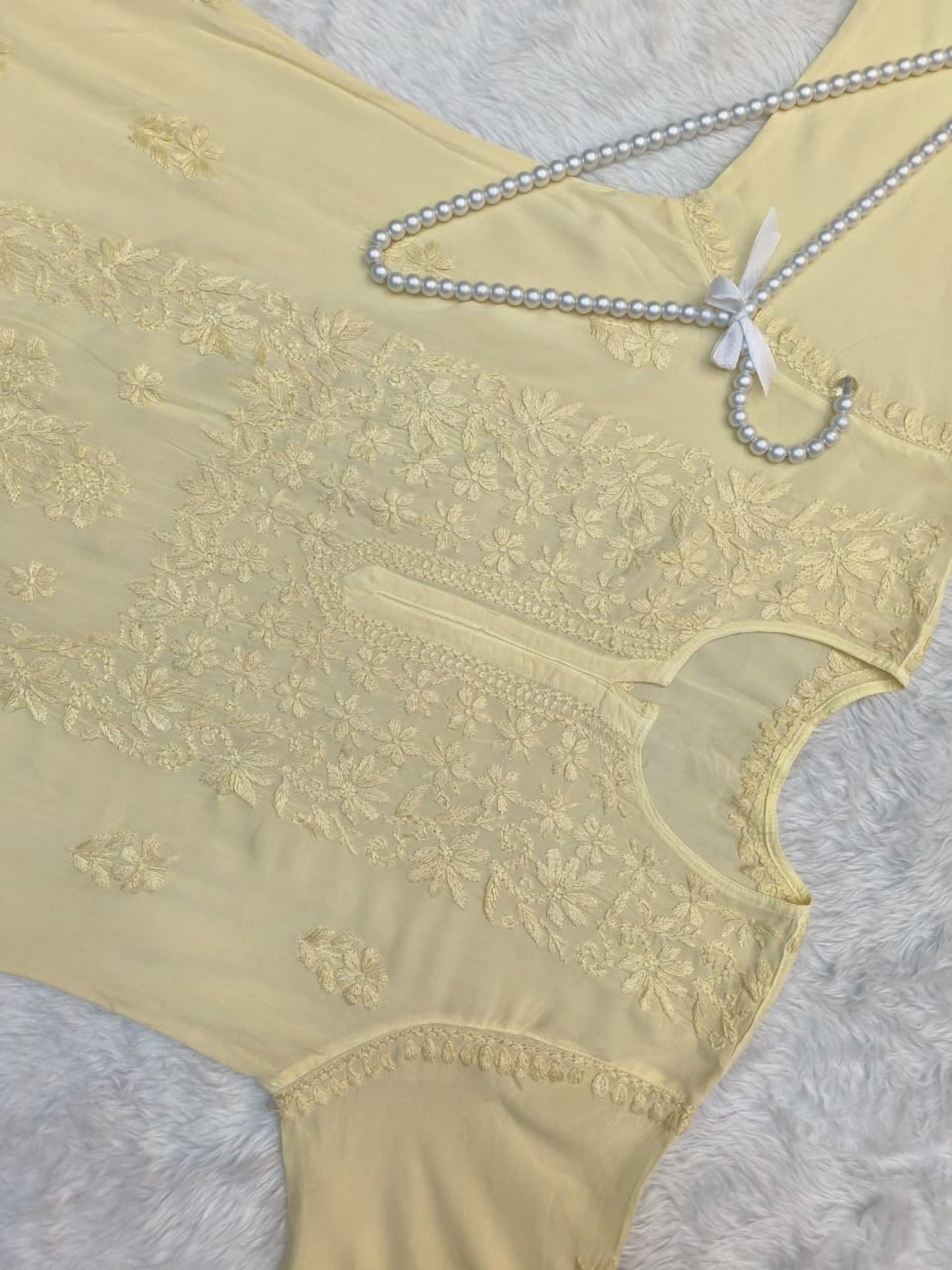 Golden Yellow Modal Lucknow Chikankari Hand Embroidered Kurta – Premium Quality