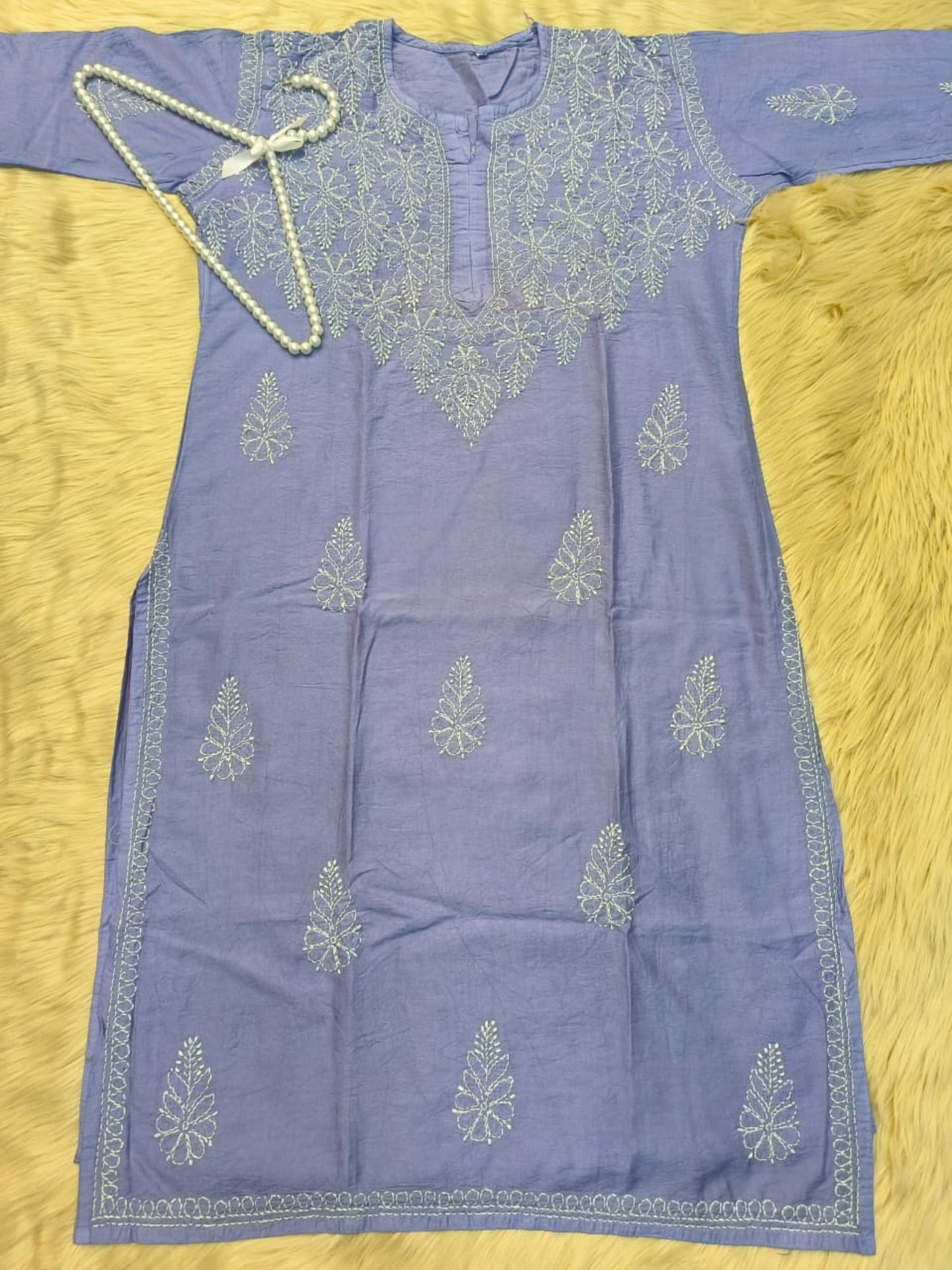 Lavender Chanderi Lucknow Chikankari kurta with bakhiya hand embroidery
