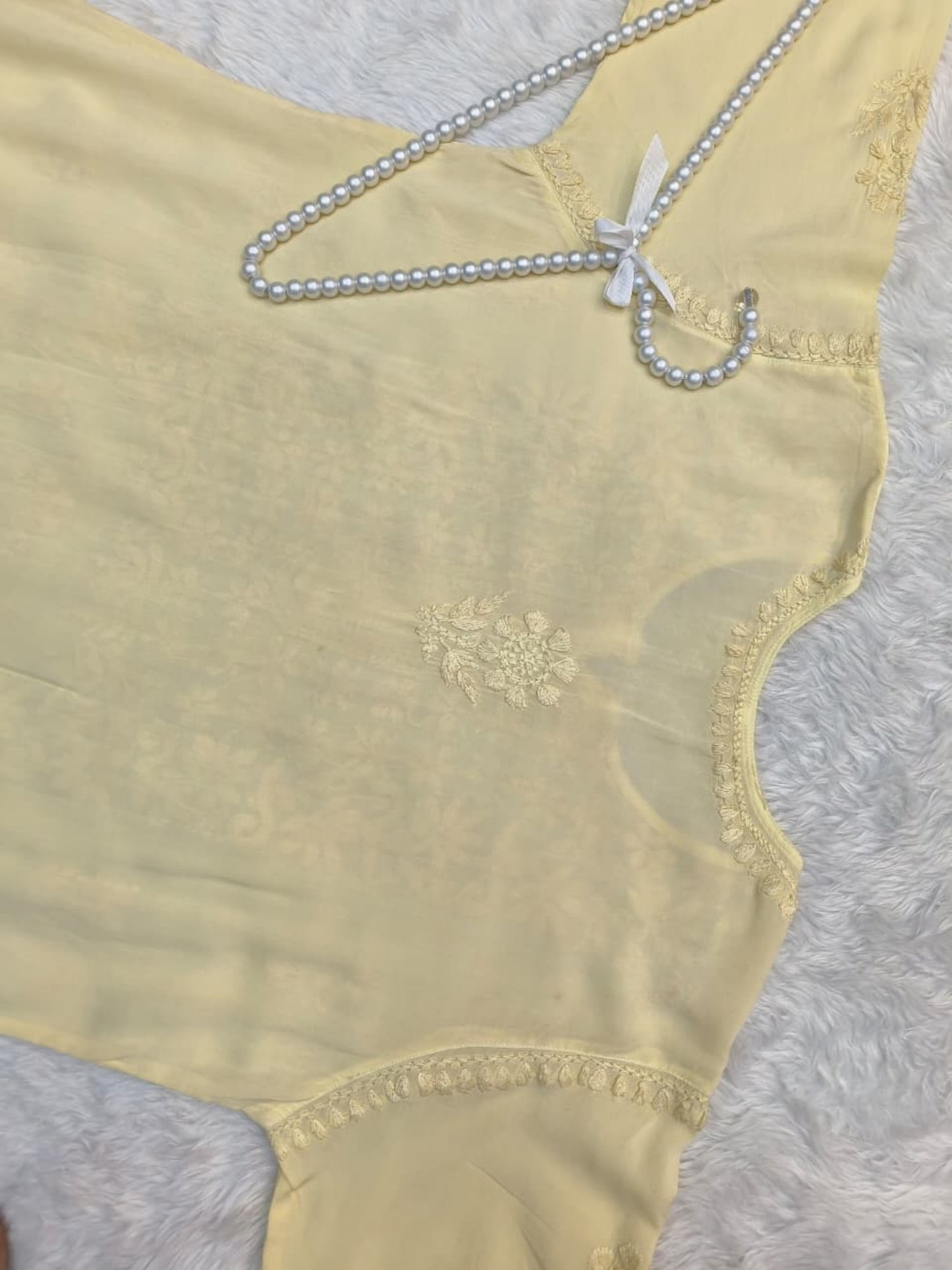 Golden Yellow Modal Lucknow Chikankari Hand Embroidered Kurta – Premium Quality