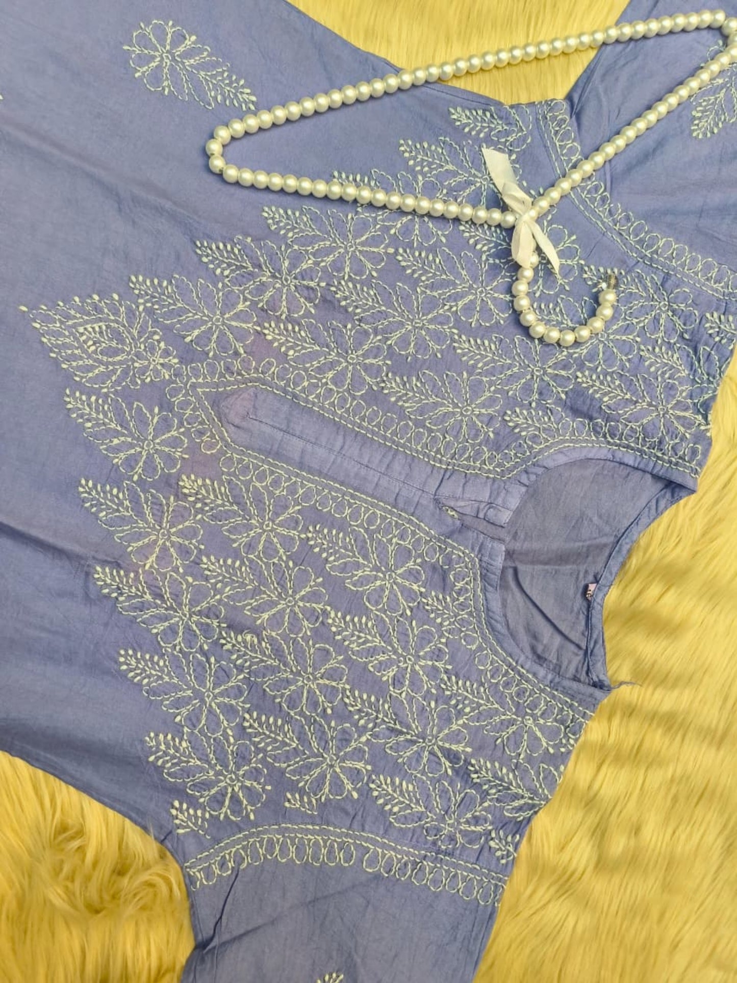 Lavender Chanderi Lucknow Chikankari kurta with bakhiya hand embroidery