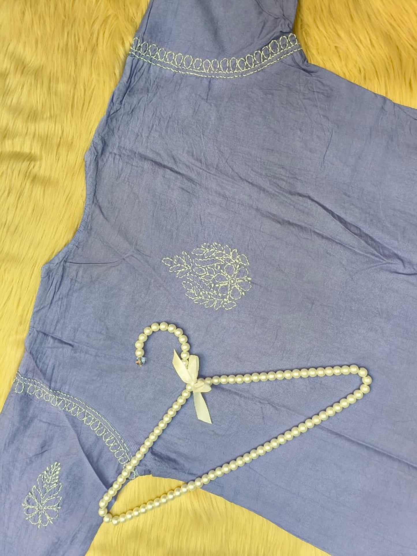 Lavender Chanderi Lucknow Chikankari kurta with bakhiya hand embroidery