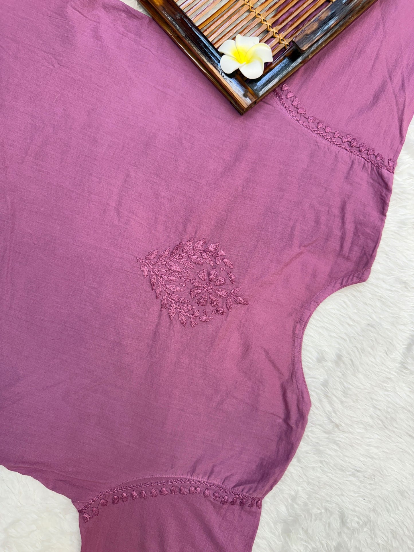 Mauve cotton chikankari long flair kurta with hand embroidery in premium quality