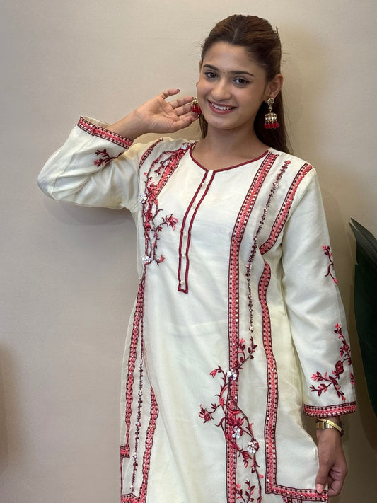 Premium Ivory White Organza Kurta Set with Machine Embroidery and Organza Dupatta β Designer Wear