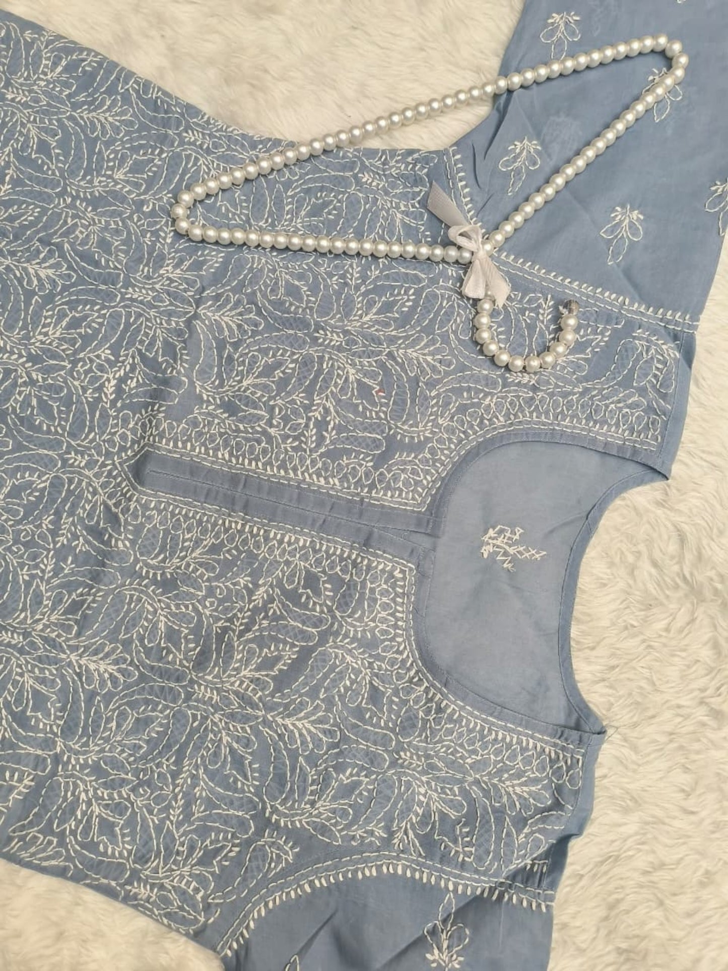 Lucknow Chikankari grey voile cotton short kurta with white hand embroidery