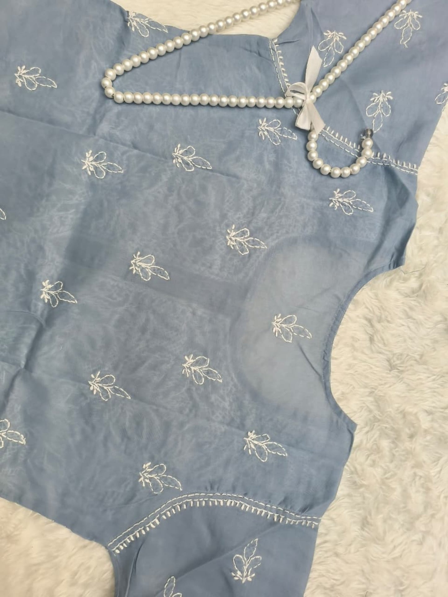 Lucknow Chikankari grey voile cotton short kurta with white hand embroidery