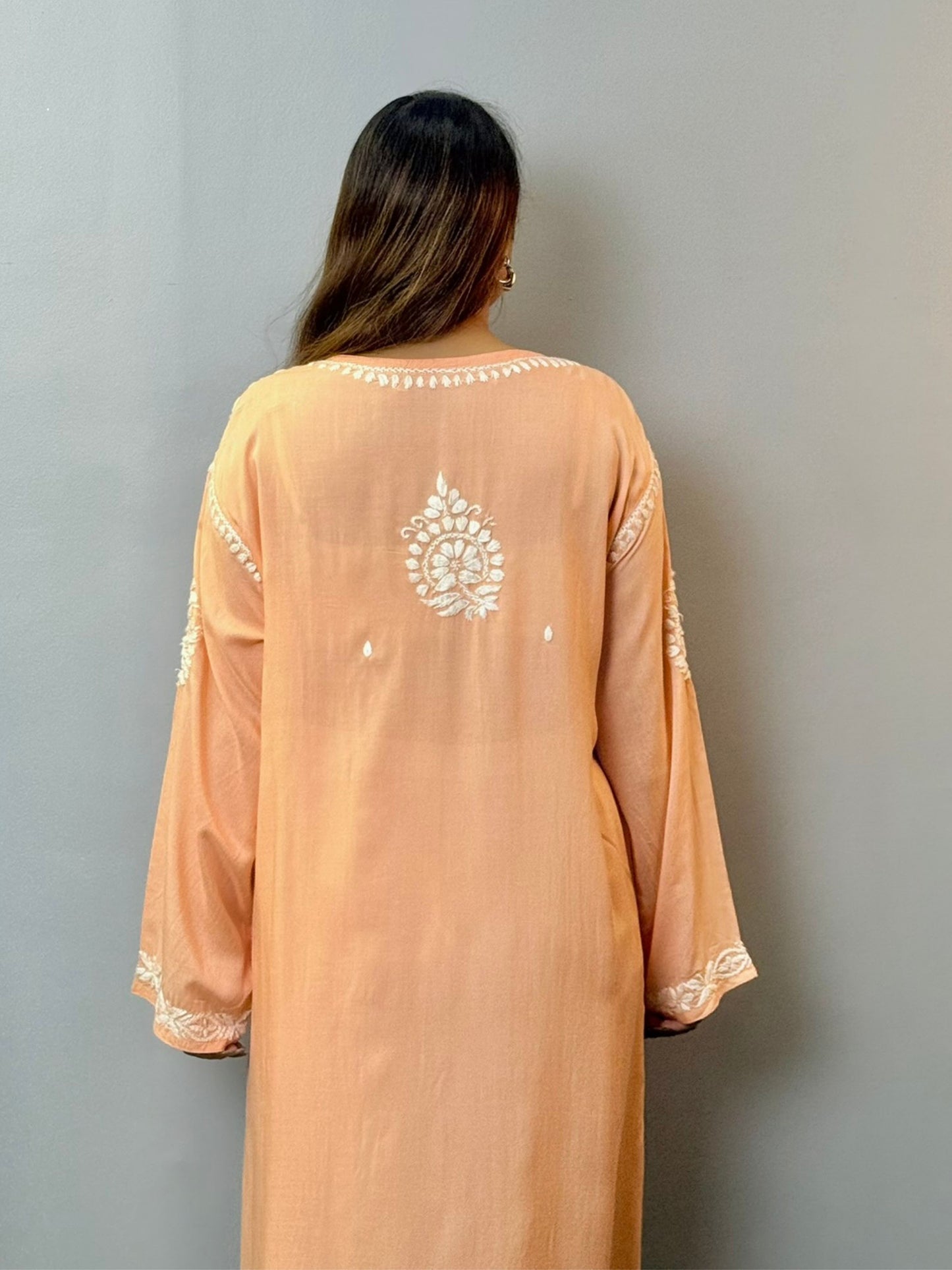 Peach Blush Chikankari Kurta – Premium Modal Fabric