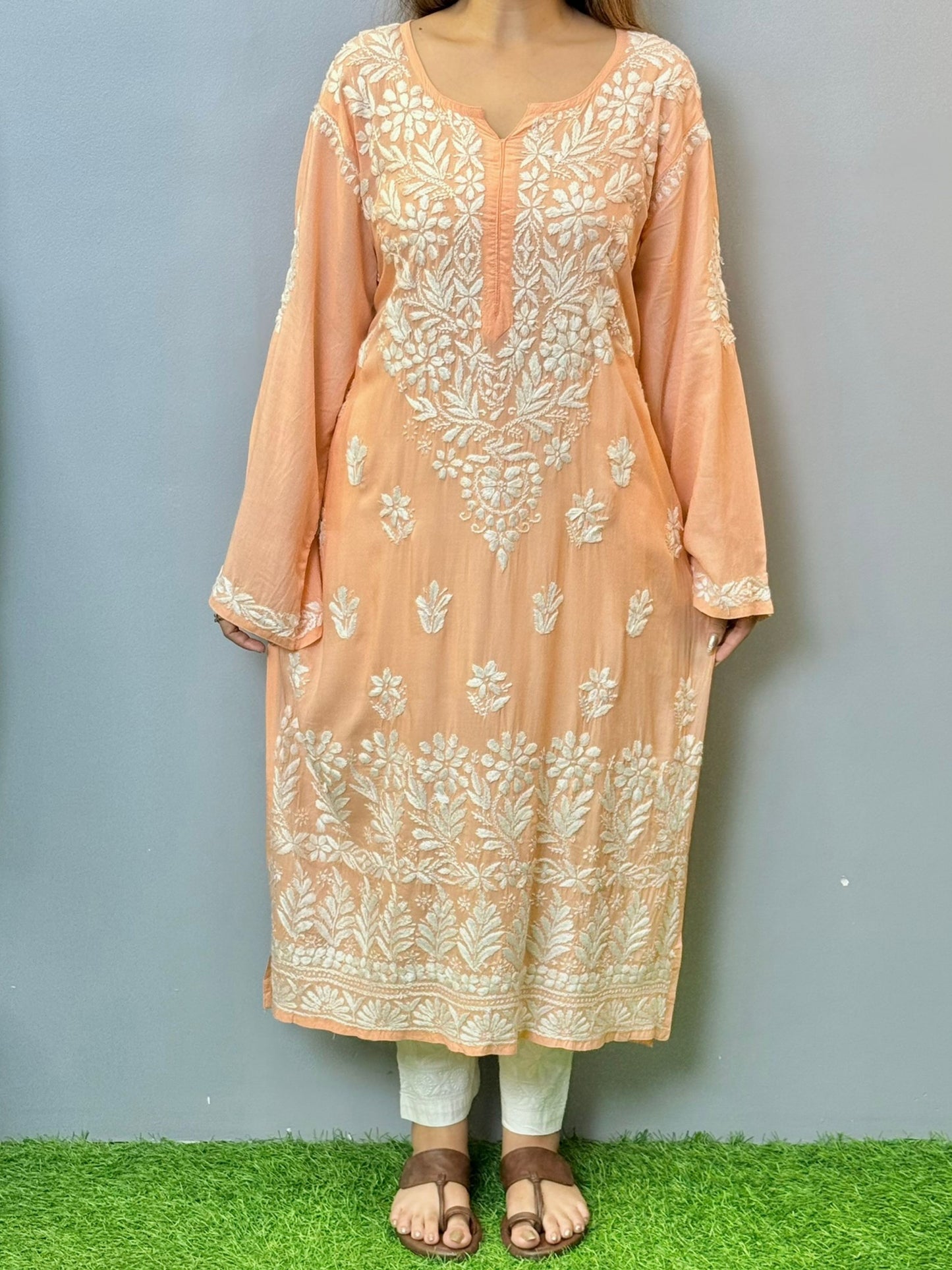 Peach Blush Chikankari Kurta – Premium Modal Fabric