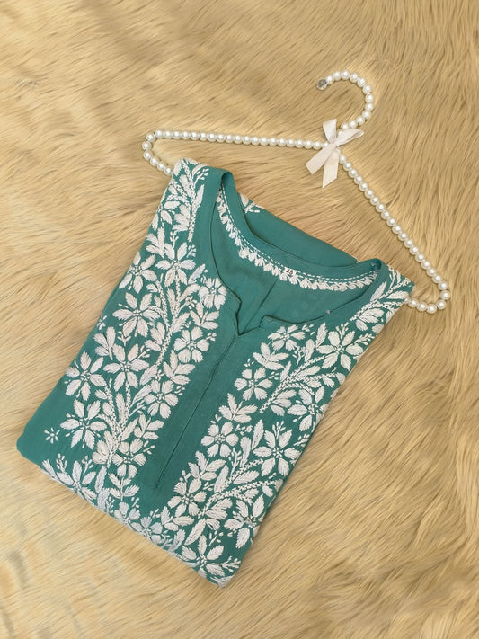 Sea Green Modal Chikankari Kurta – Elegant Handcrafted Heritage