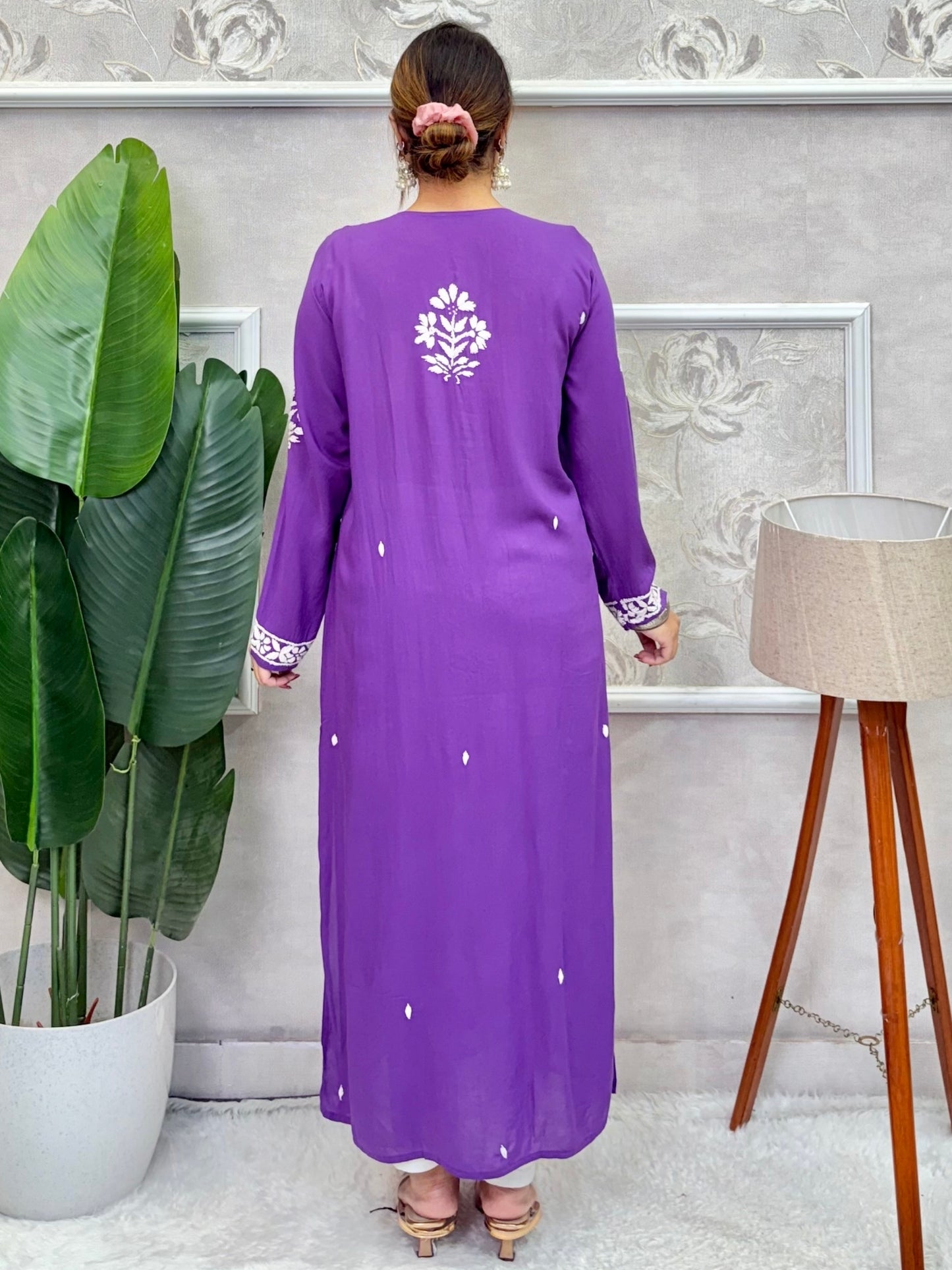Purple modal fabric kurta with authentic Lucknow Chikankari hand embroidery – R S Chikankari