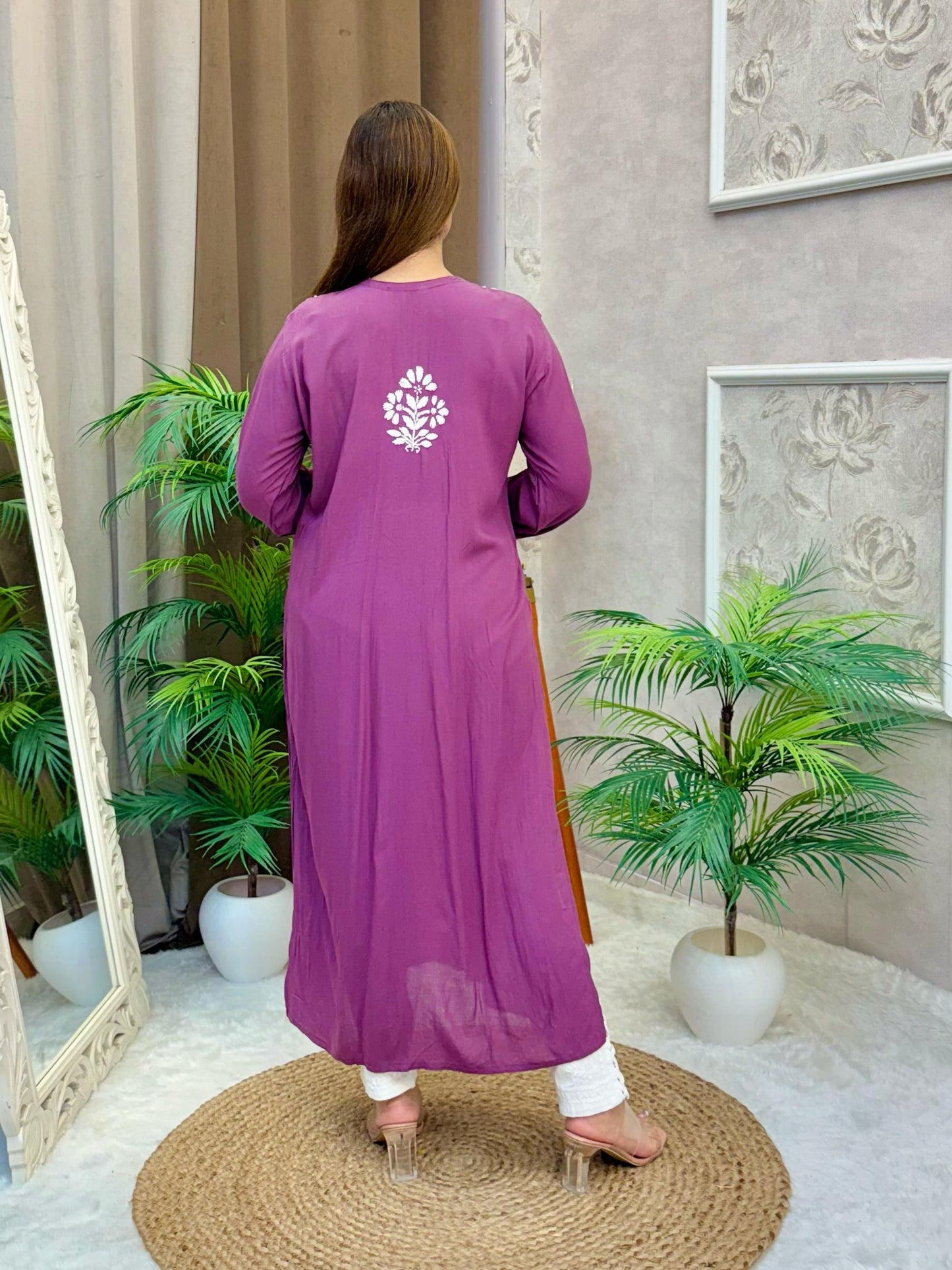 Grape modal fabric kurta with Lucknow Chikankari embroidery