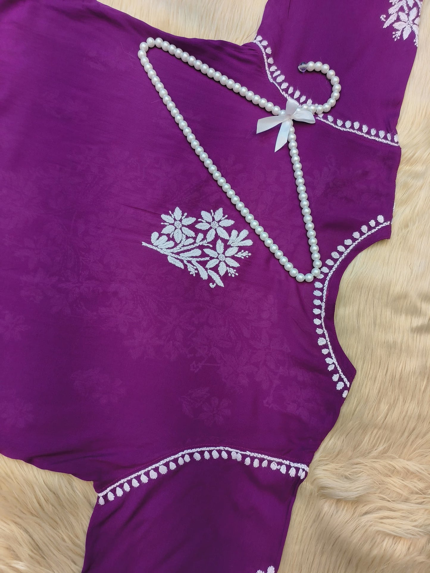 Purple modal chikankari kurta with white thread hand embroidery