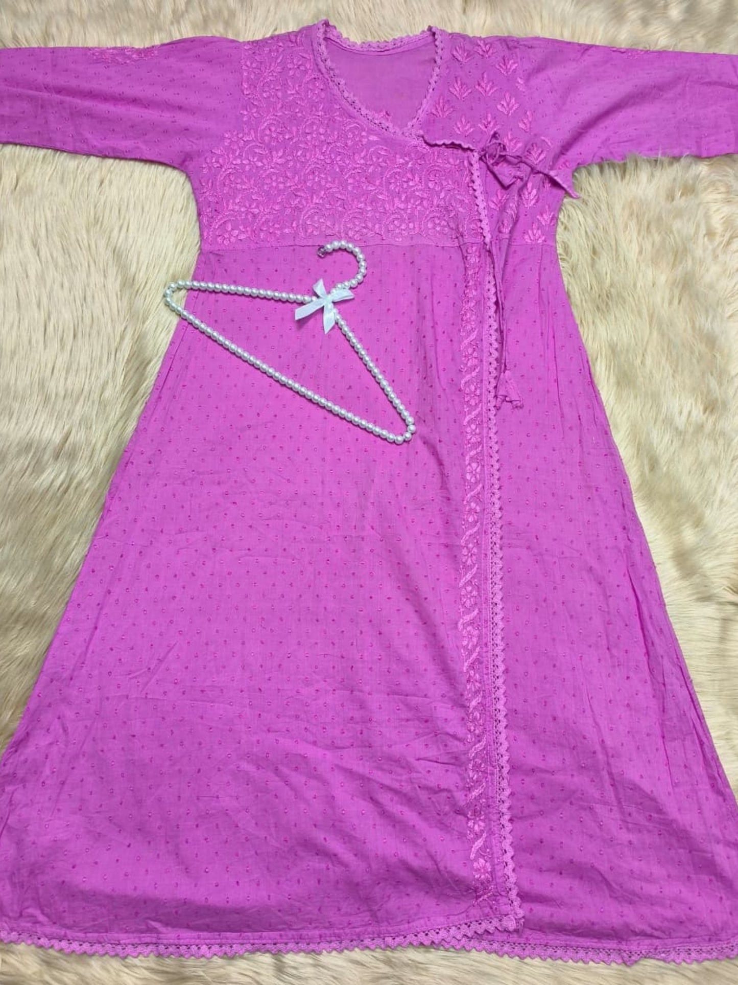 Lavender dobby cotton chikankari angrakha kurta with hand embroidery, premium quality