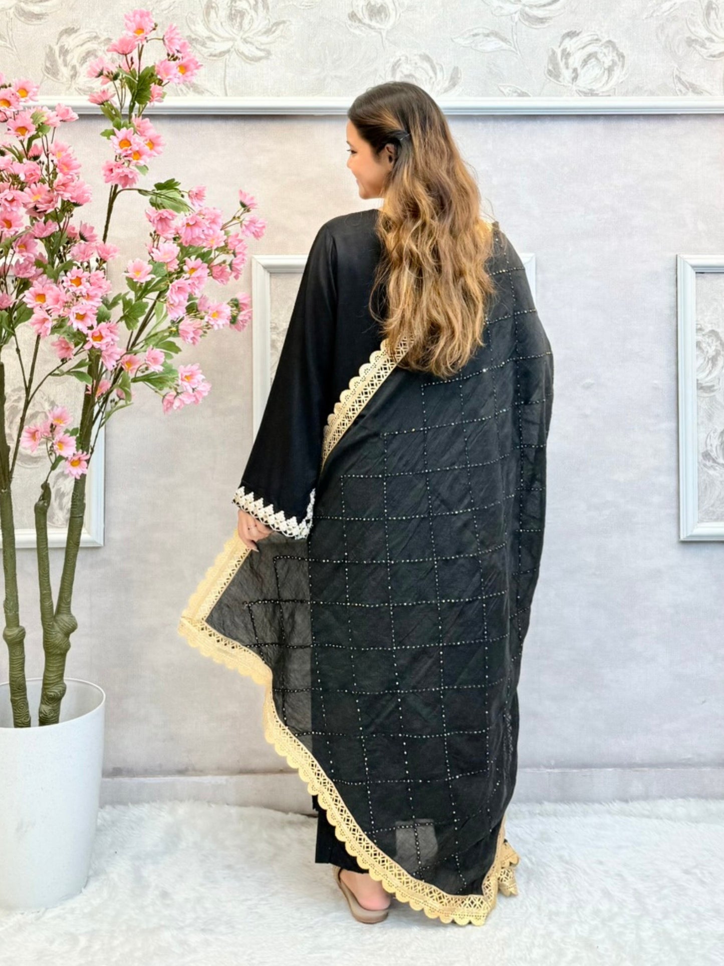Black rayon kurta set with gold zari embroidery and chanderi dupatta – designer festive wear