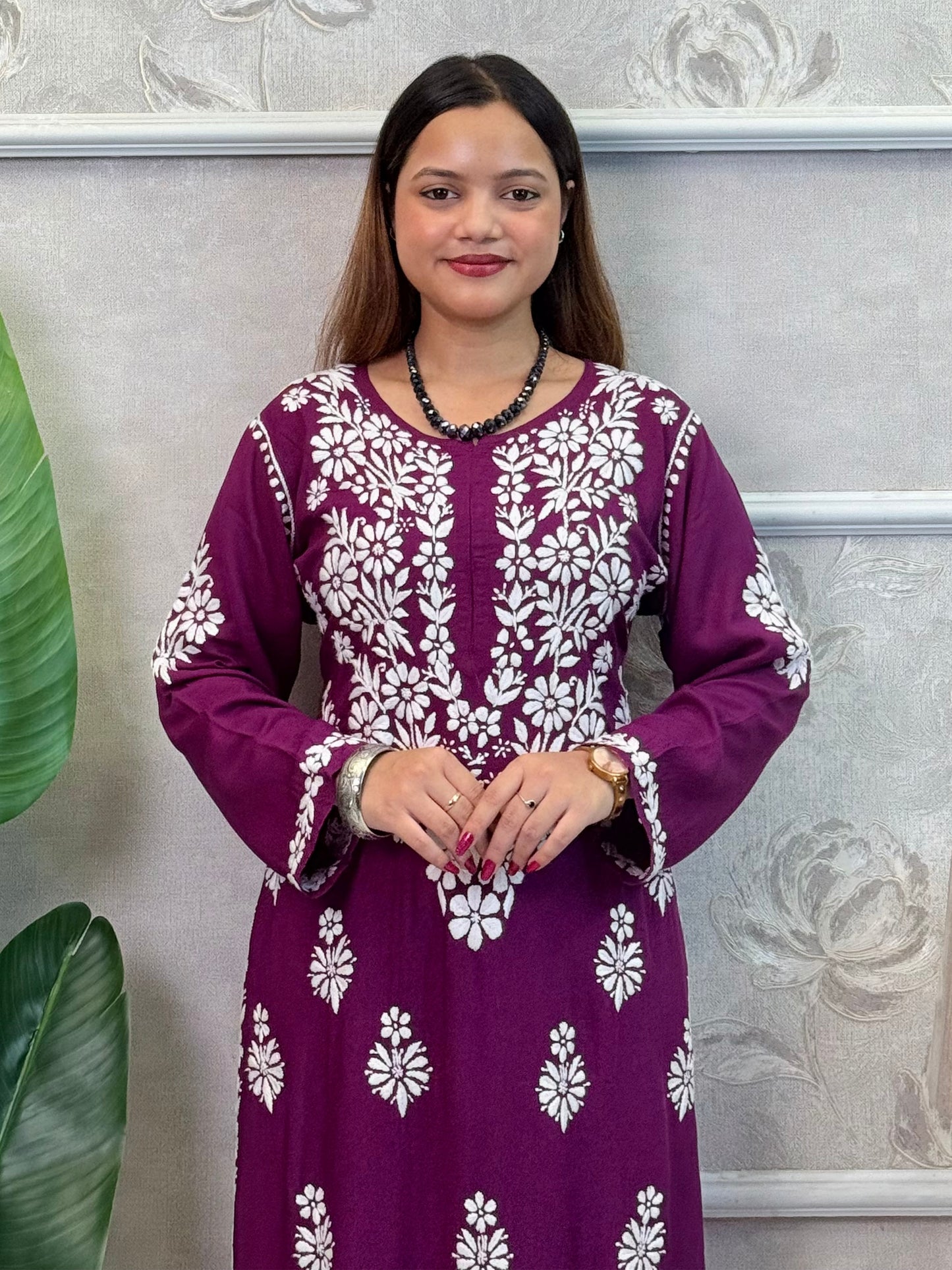 Lucknow Chikankari Plum Purple Modal Kurta Palazzo Set – Premium Hand Embroidery