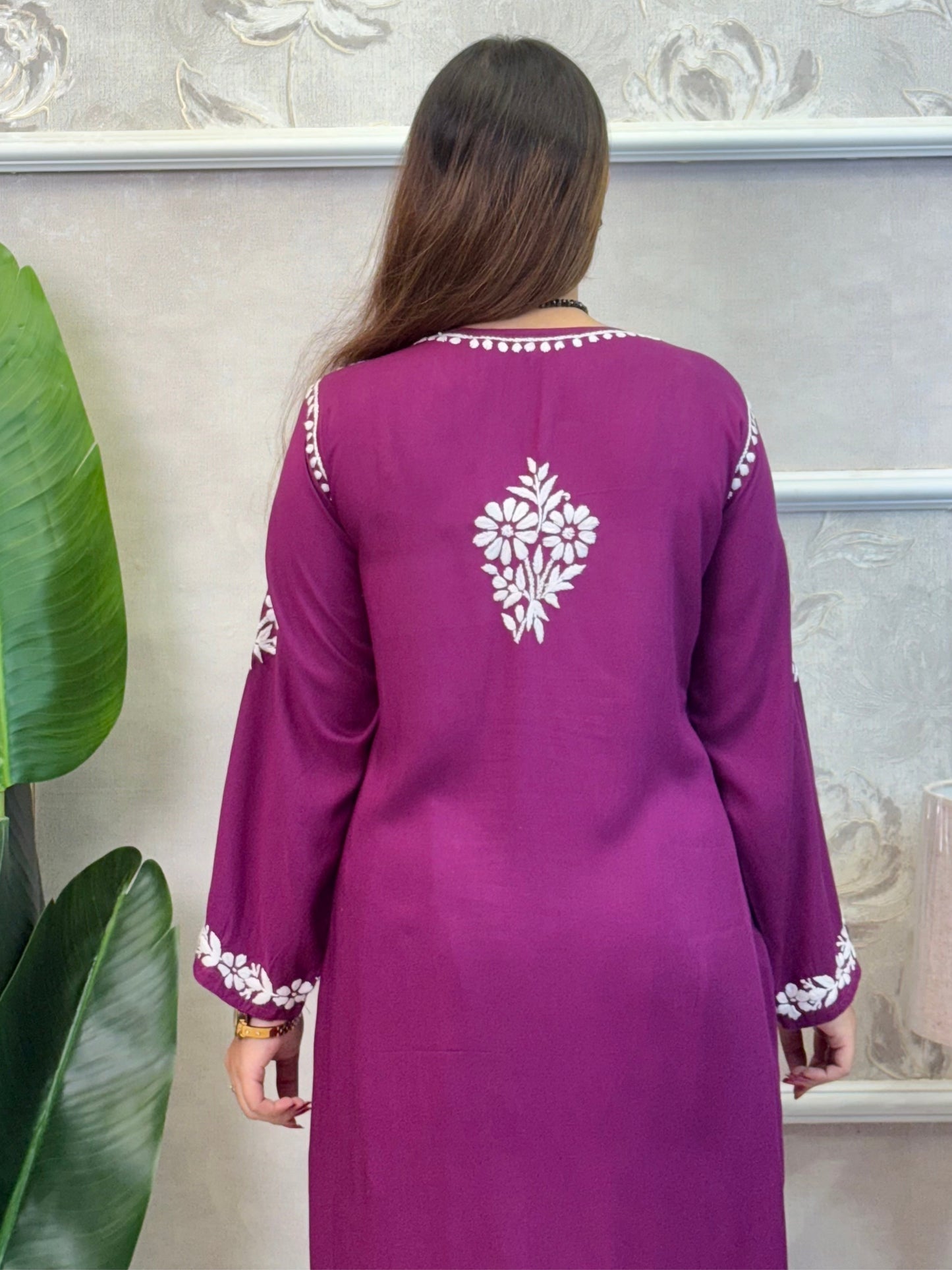 Lucknow Chikankari Plum Purple Modal Kurta Palazzo Set – Premium Hand Embroidery