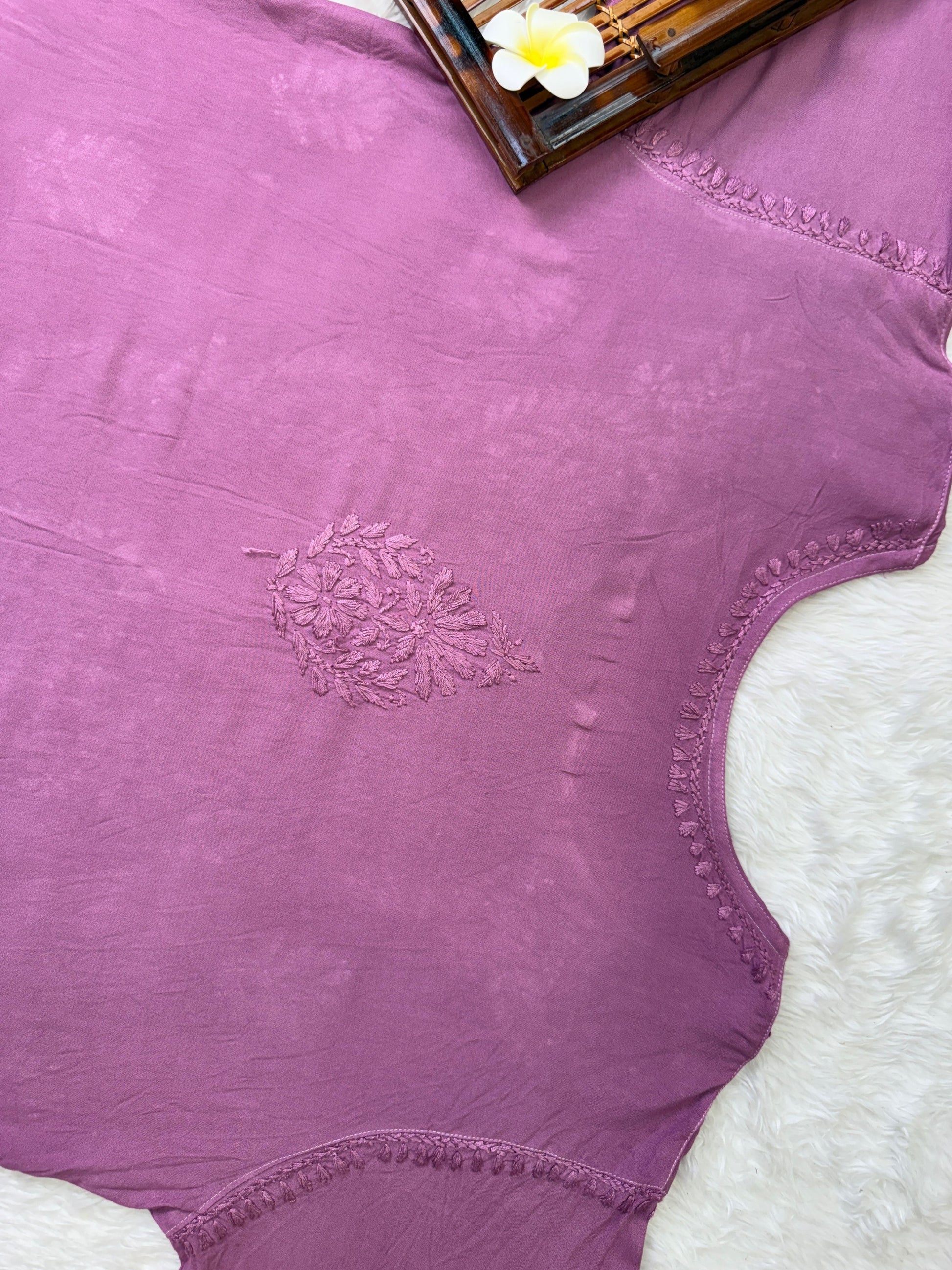 Mauve rayon chikankari kurta with hand embroidery