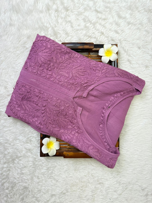 Mauve rayon chikankari kurta with hand embroidery